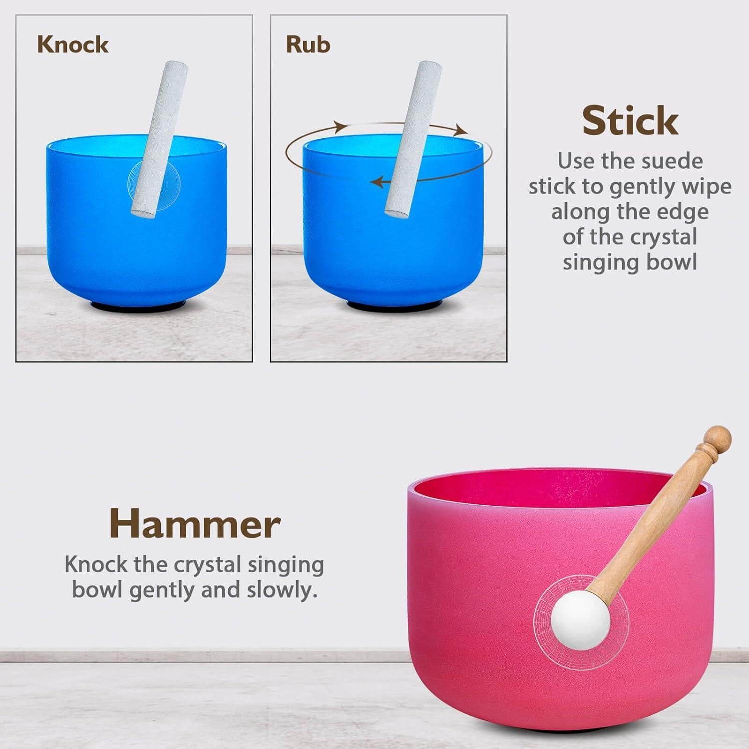 Juego de 7 Cuencos de Canto de Cristal 15-30cm para Meditación