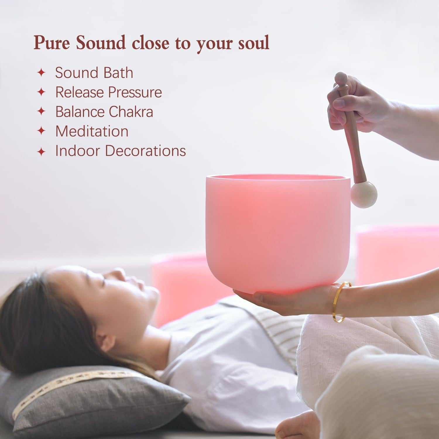 Conjunto 7 Cuencos de Canto Cristal Cuarzo Rosa 432HZ 15-30cm