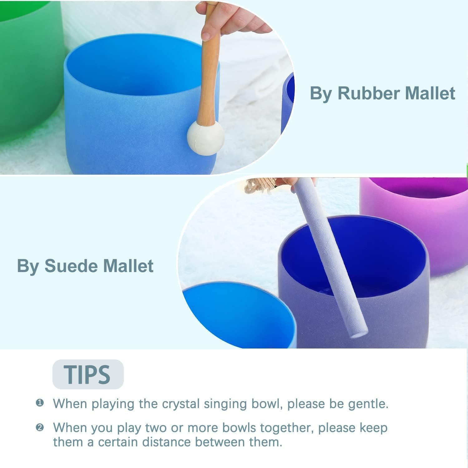 Conjunto de 7 cuencos de canto de cristal 432HZ 15-30 cm con accesorios