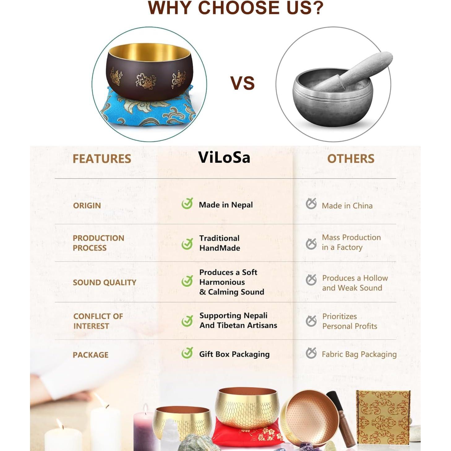 Juego de Cuencos Cantores Tibetanos Vilosa 13.2 cm - Hecho a Mano