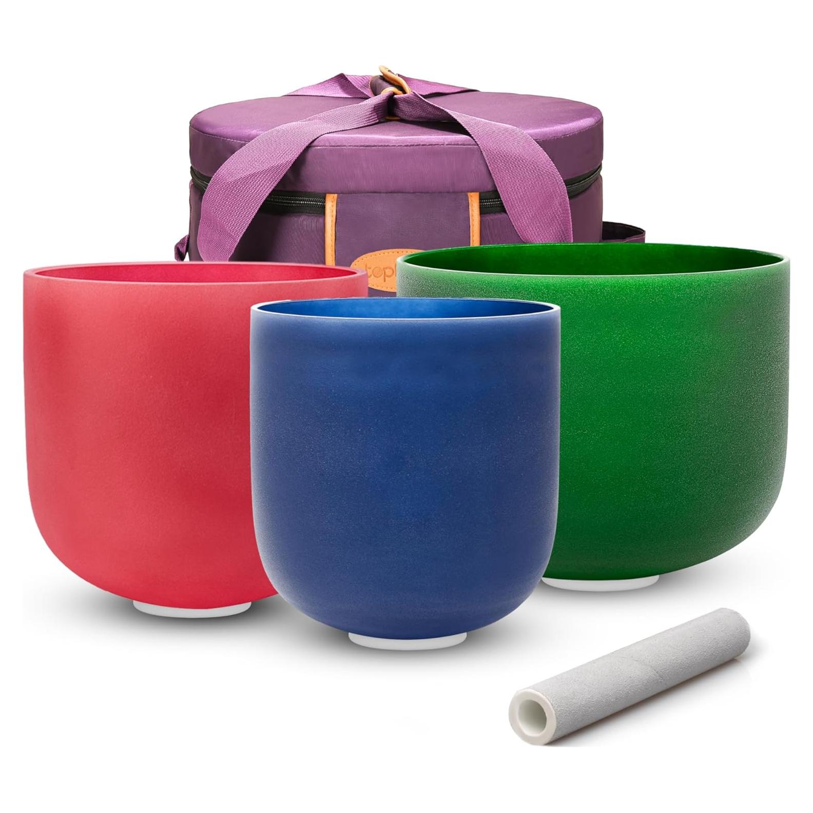 Juego de 3 Cuencos de Canto de Cristal TOPFUND 15-20 cm