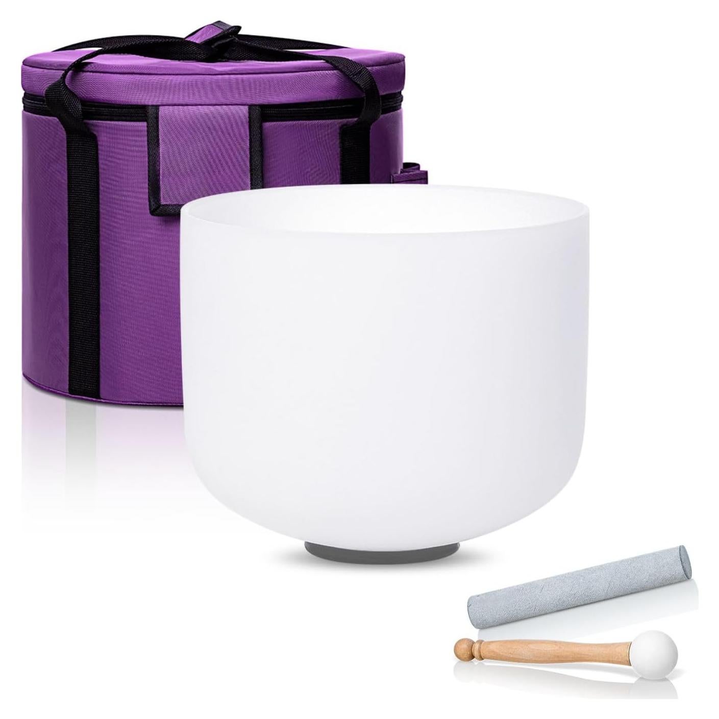 Tazón de Canto de Cristal 20 cm F Blanco 432Hz con Martillo y Funda