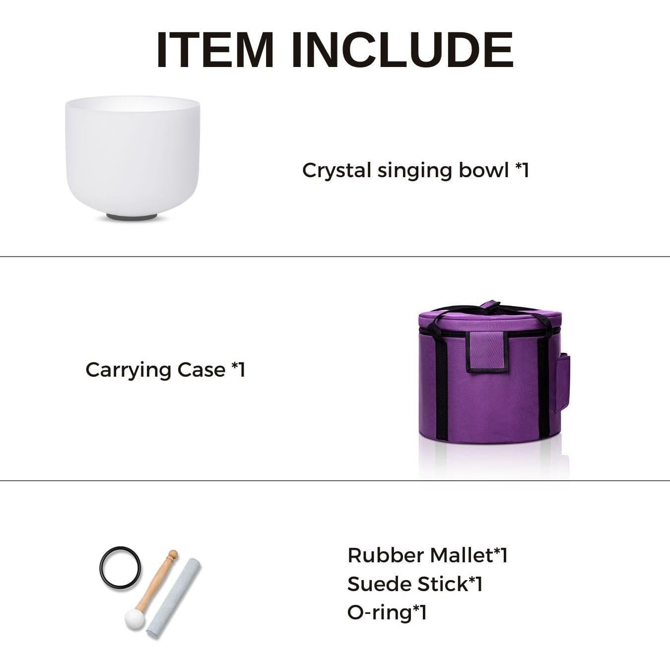 Tazón de Canto de Cristal 20 cm F Blanco 432Hz con Martillo y Funda