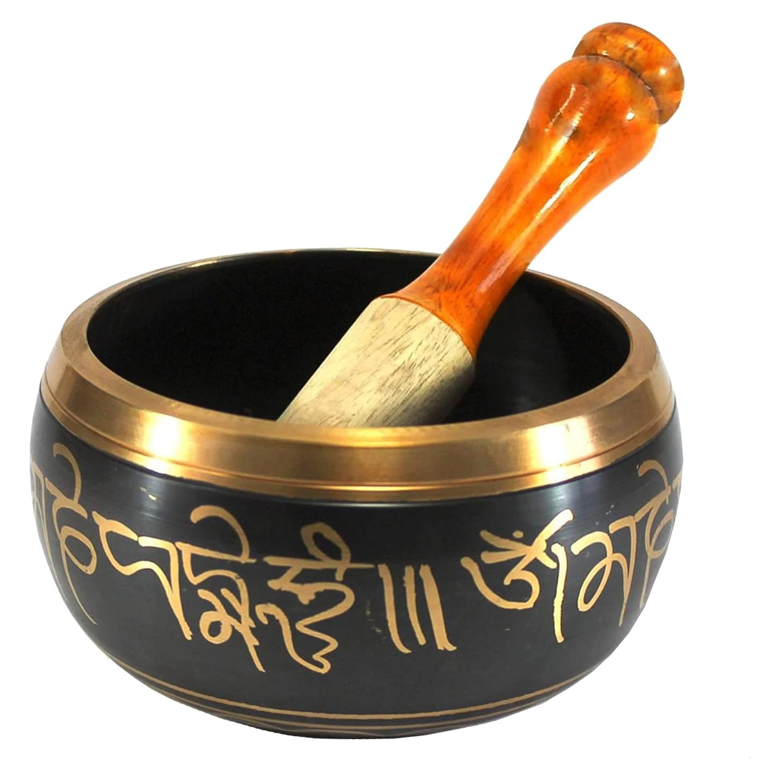 Cuenco Cantante Tibetano 15 cm Negro con Palo Golpeador