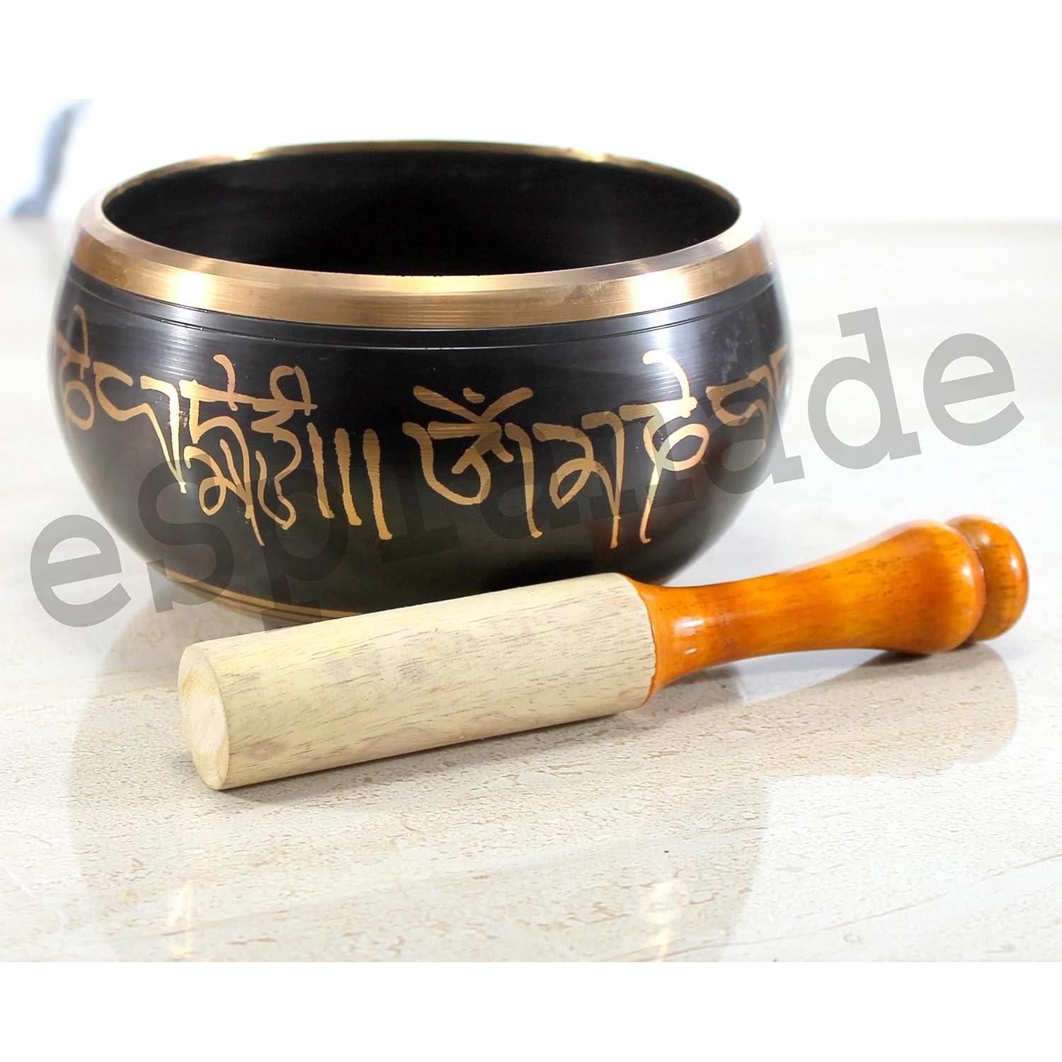 Cuenco Cantante Tibetano 15 cm Negro con Palo Golpeador