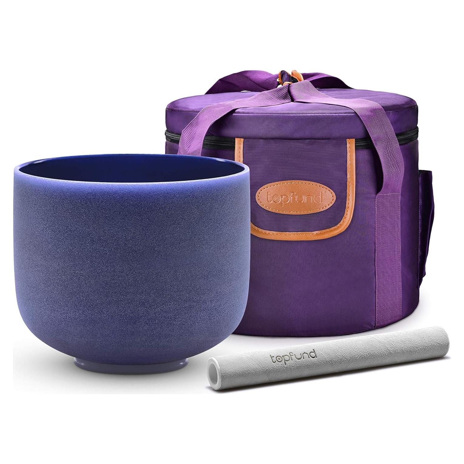 Cuenco de Canto de Cristal TOPFUND 20 cm Índigo 440 Hz con Funda