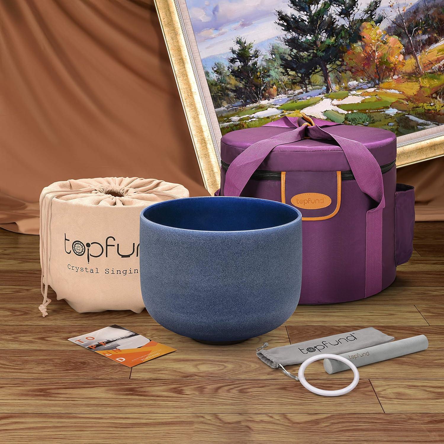 Cuenco de Canto de Cristal TOPFUND 20 cm Índigo 440 Hz con Funda