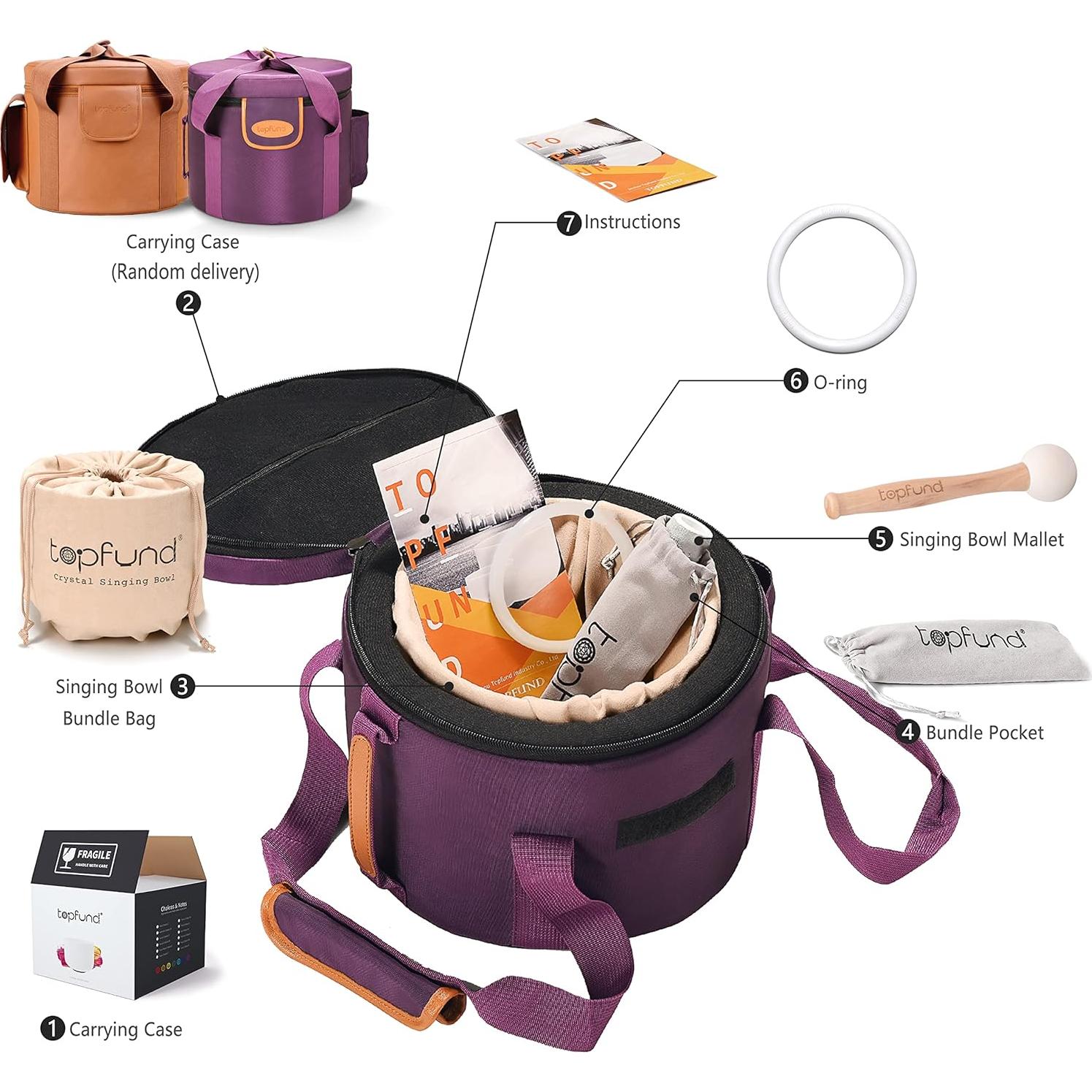 Cuenco de Canto de Cristal TOPFUND 20 cm Índigo 440 Hz con Funda