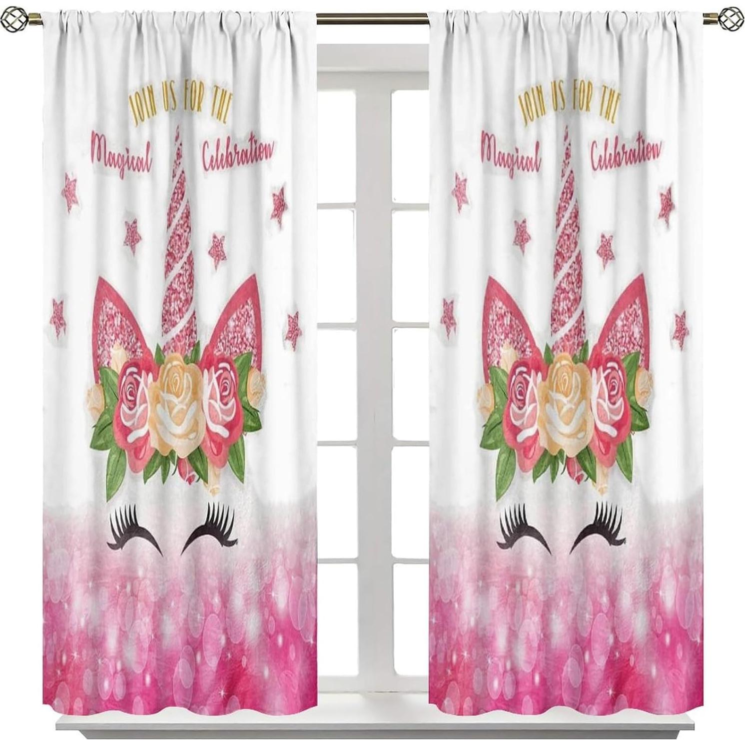 Cortinas de Unicornio SXXLDNG 2 Paneles Floral 53x114 cm
