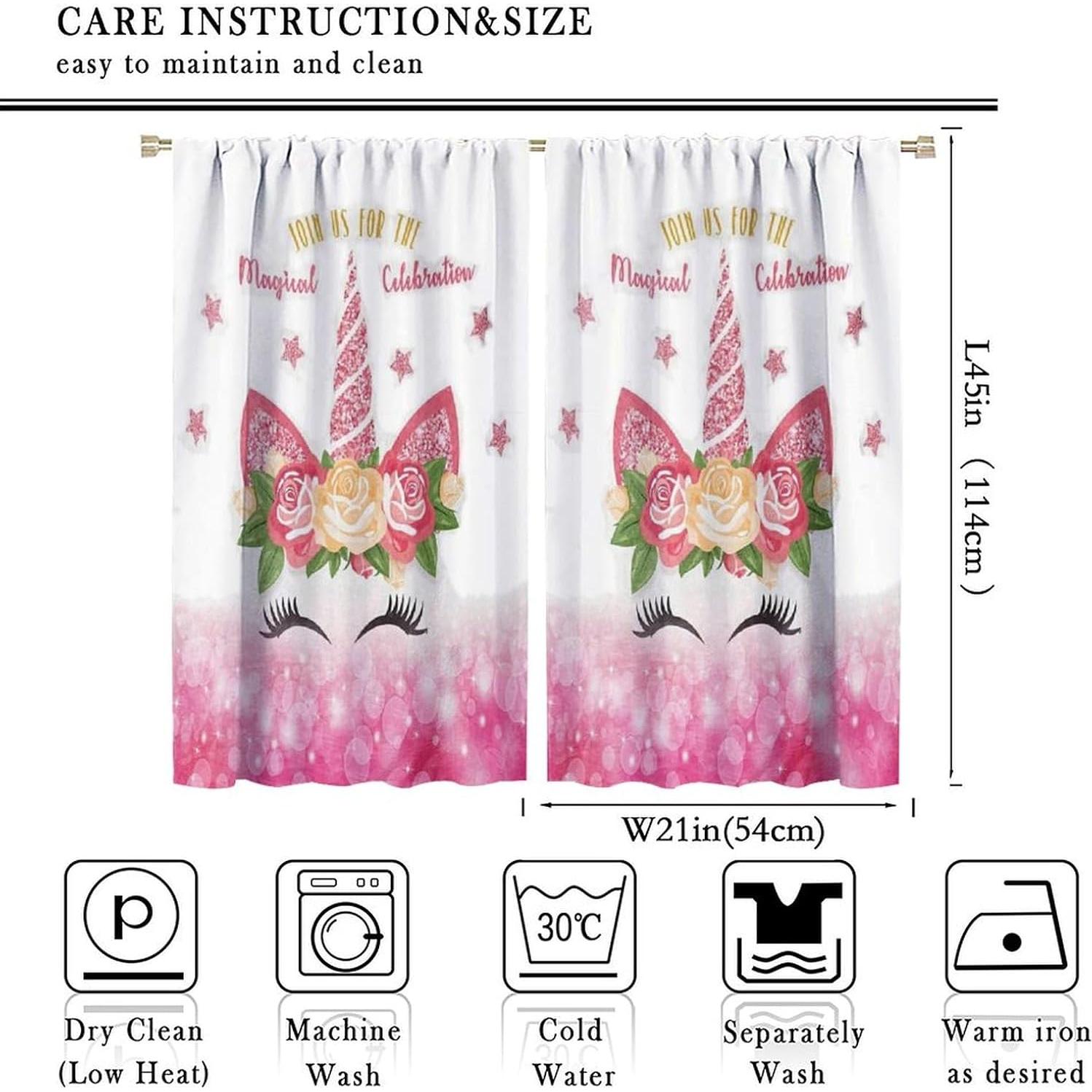 Cortinas de Unicornio SXXLDNG 2 Paneles Floral 53x114 cm