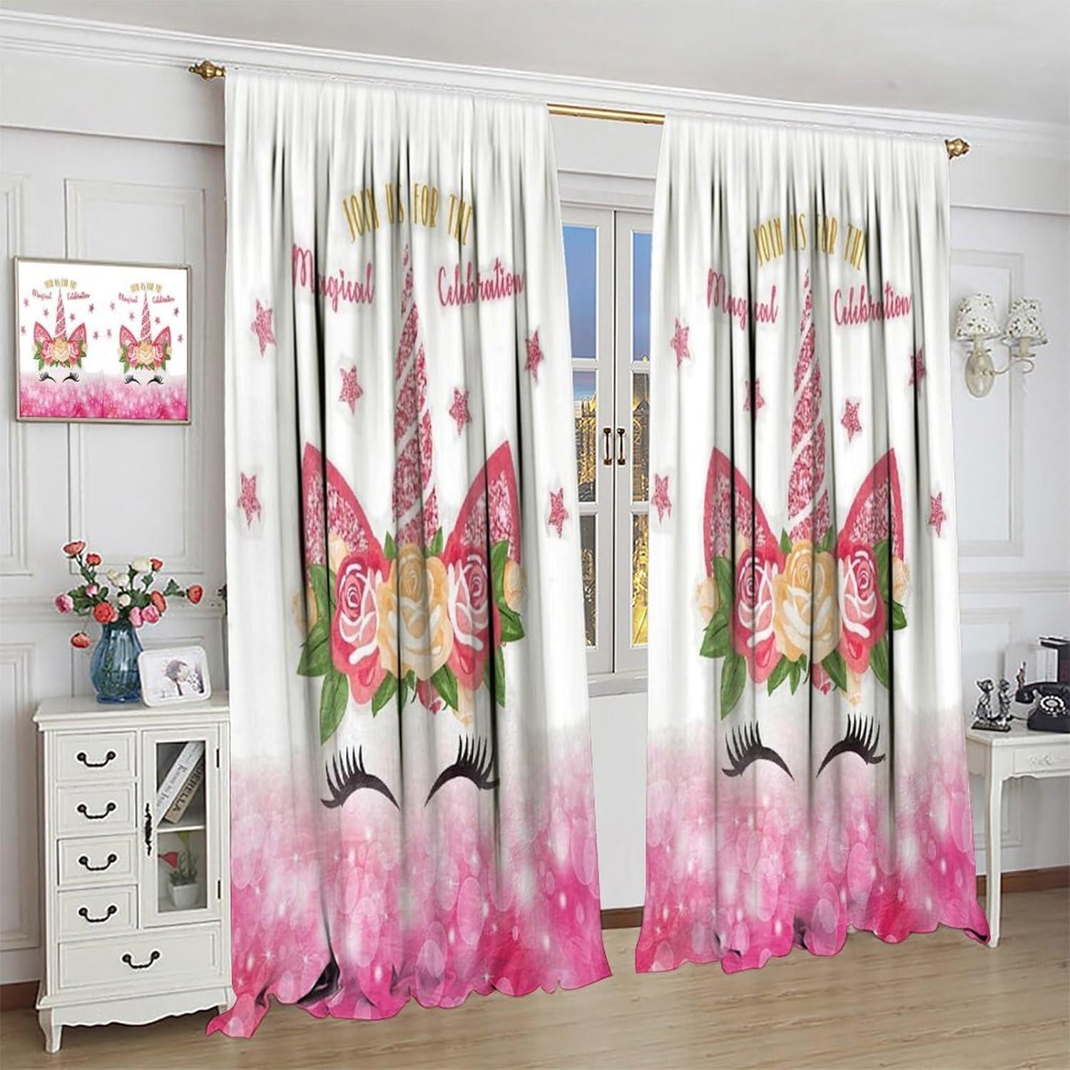Cortinas de Unicornio SXXLDNG 2 Paneles Floral 53x114 cm