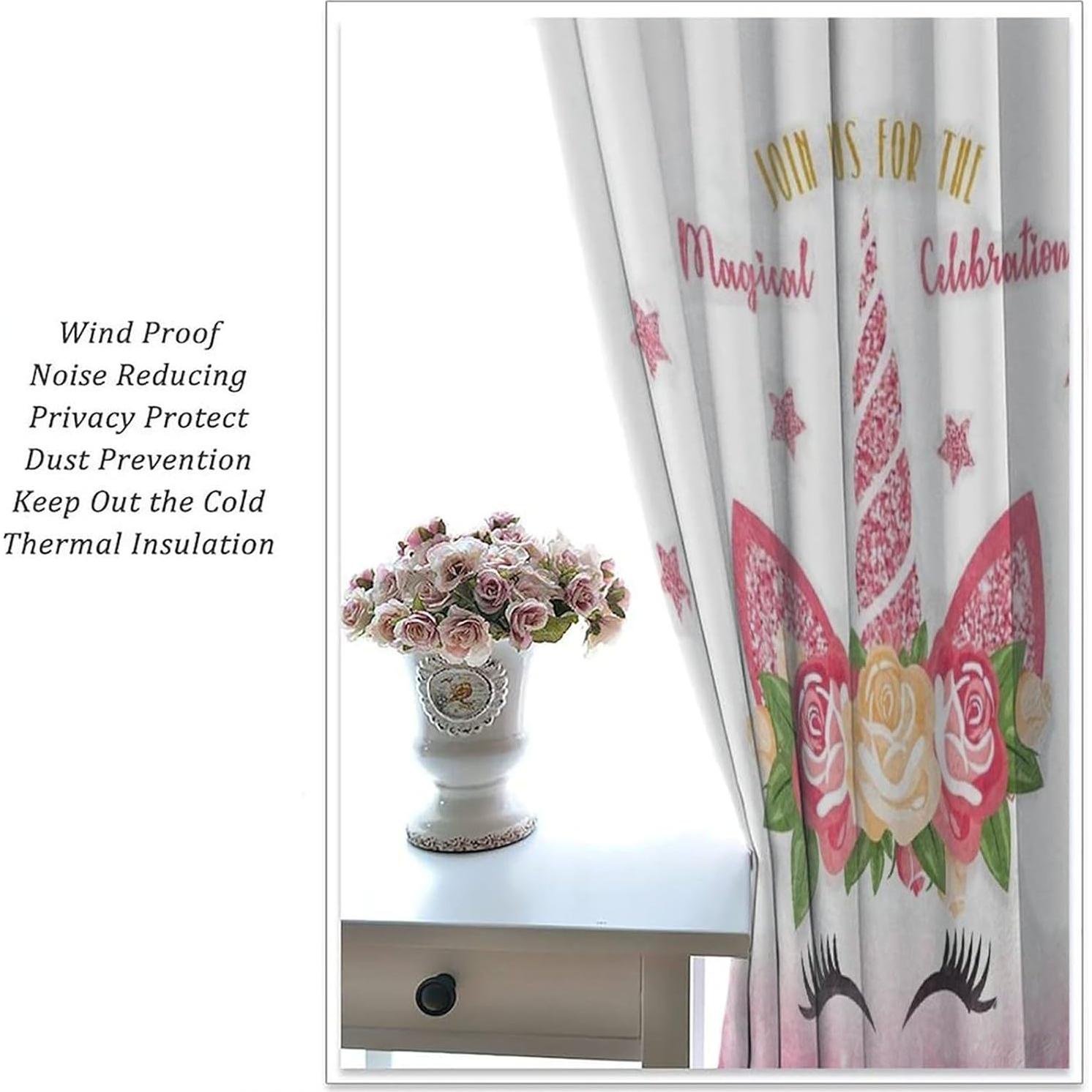 Cortinas de Unicornio SXXLDNG 2 Paneles Floral 53x114 cm