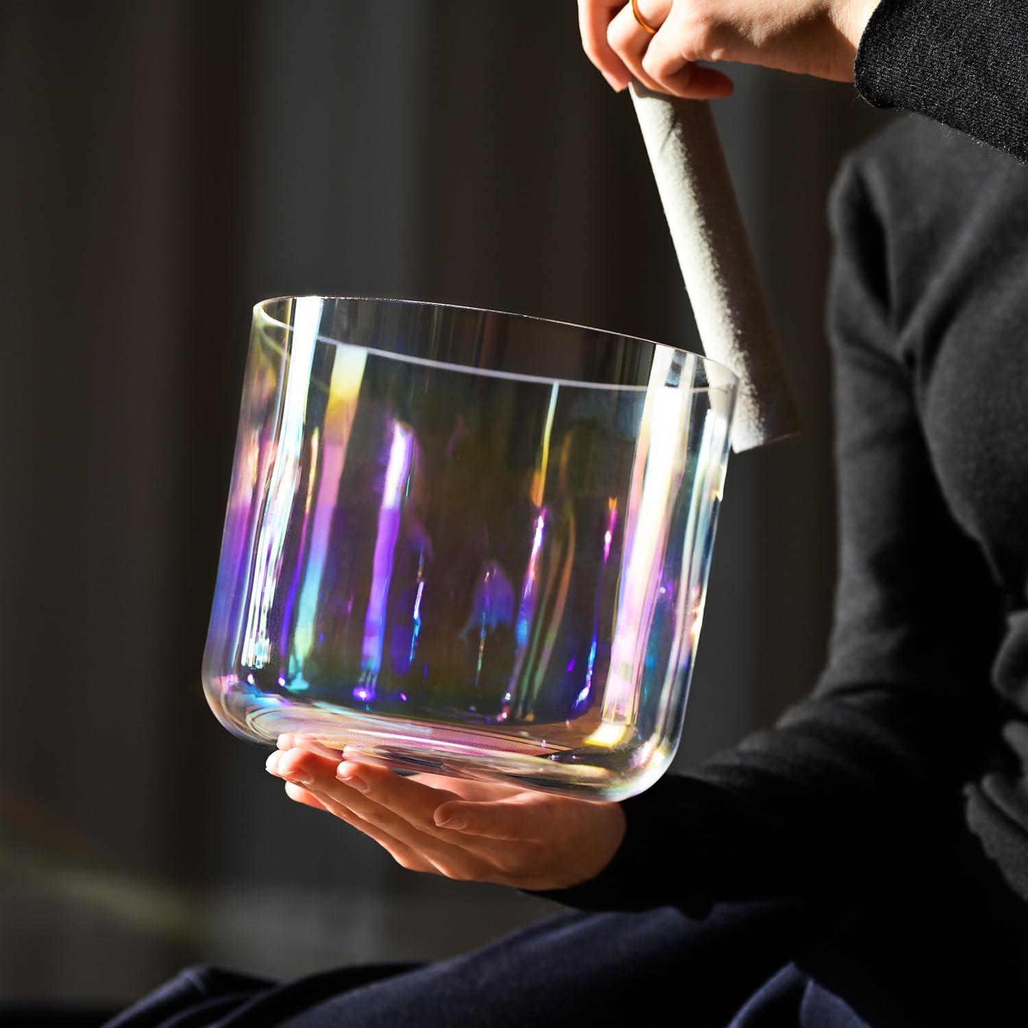 Bowl de Canto de Cristal Claro 18 cm Luz Cósmica con Martillo