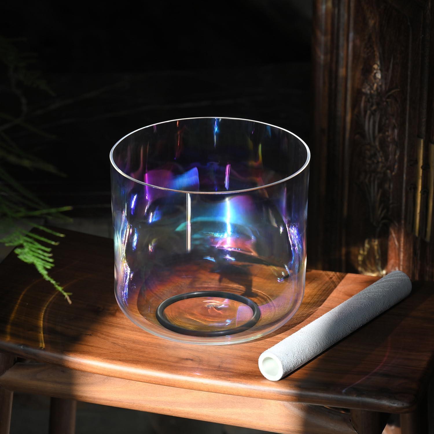 Bowl de Canto de Cristal Claro 18 cm Luz Cósmica con Martillo
