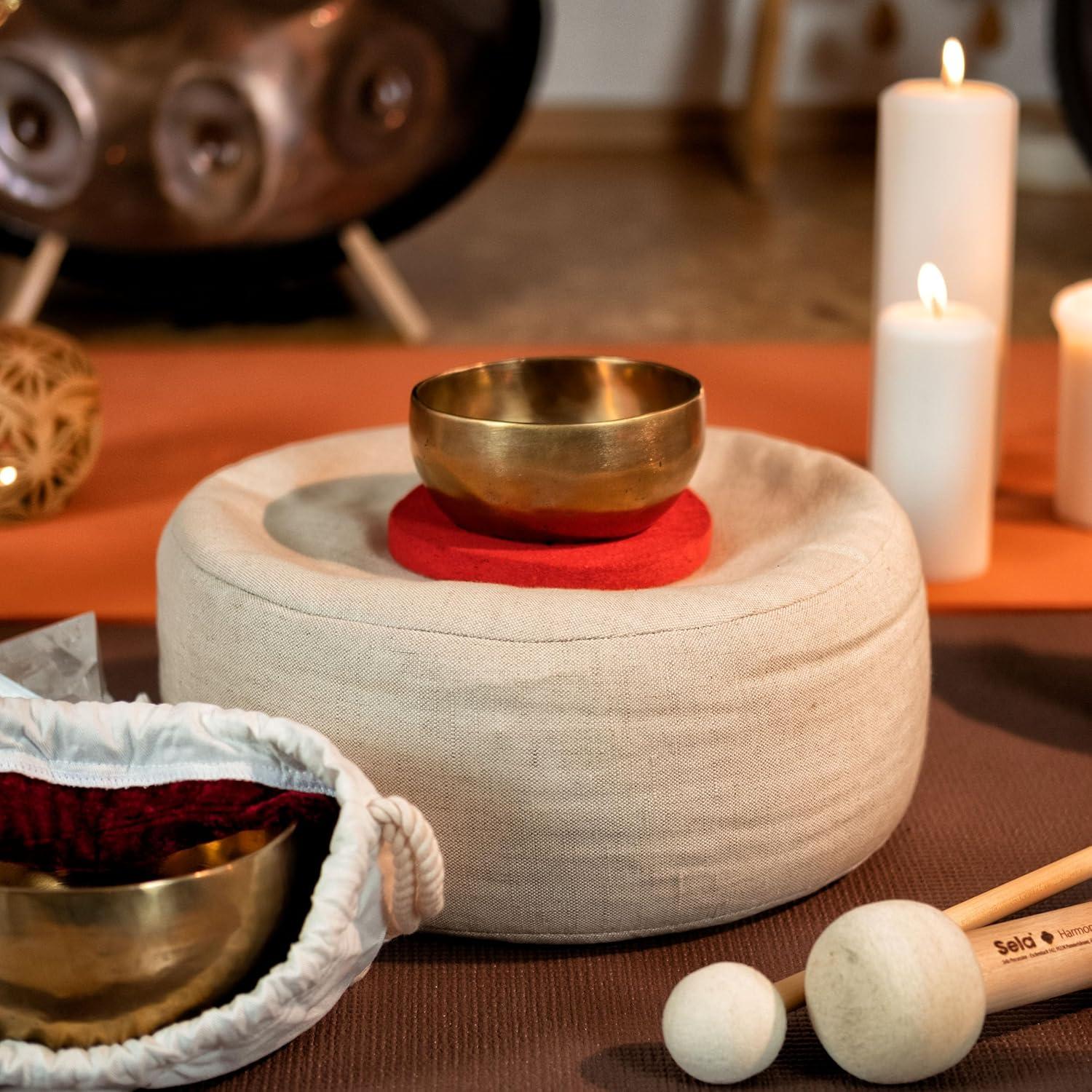 Cuenco Cantante Tibetano Sela de Latón 11.94 cm con Mazo y Bolsa