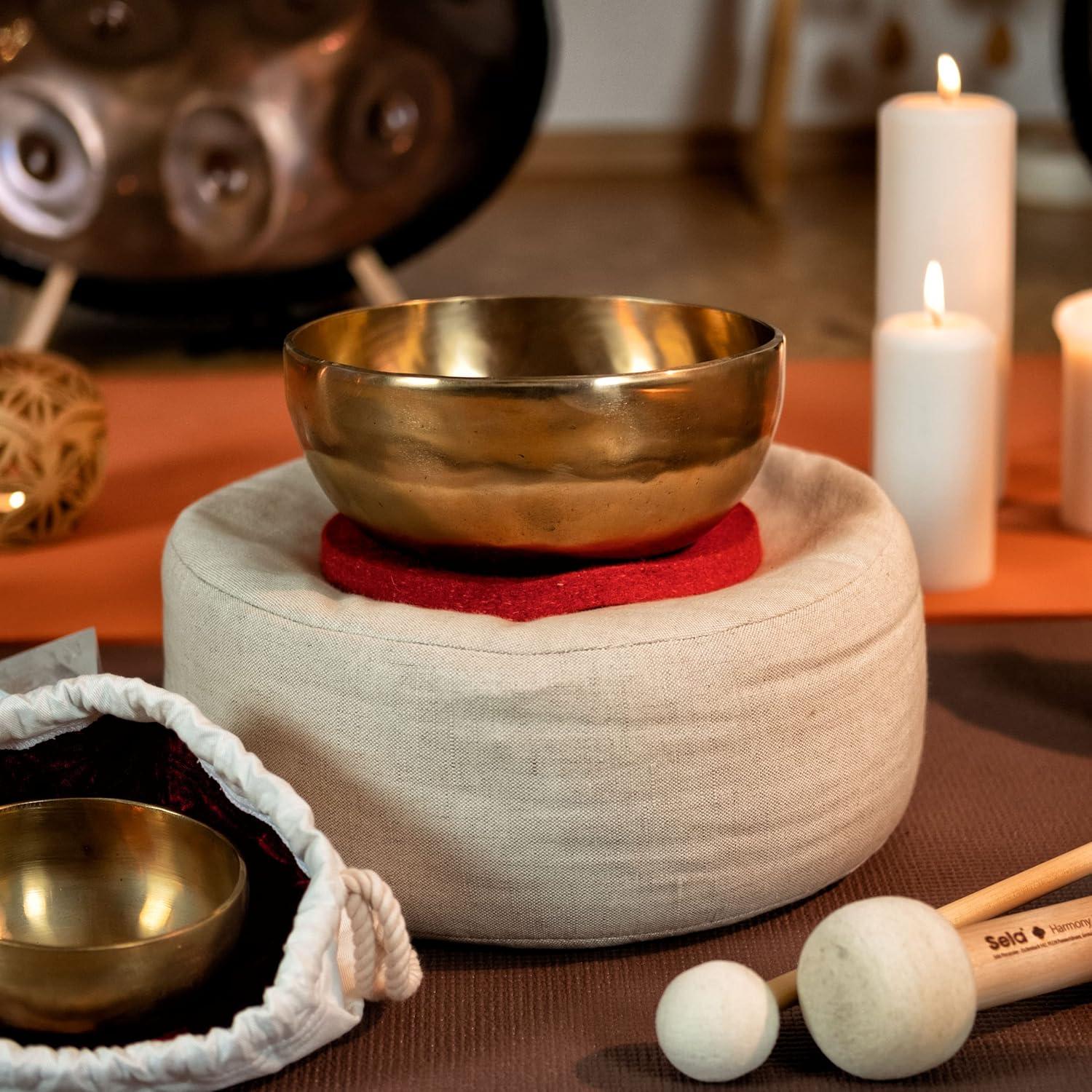 Tazón Cantante Tibetano de Latón Sela 22.1 cm con Mazo y Bolsa