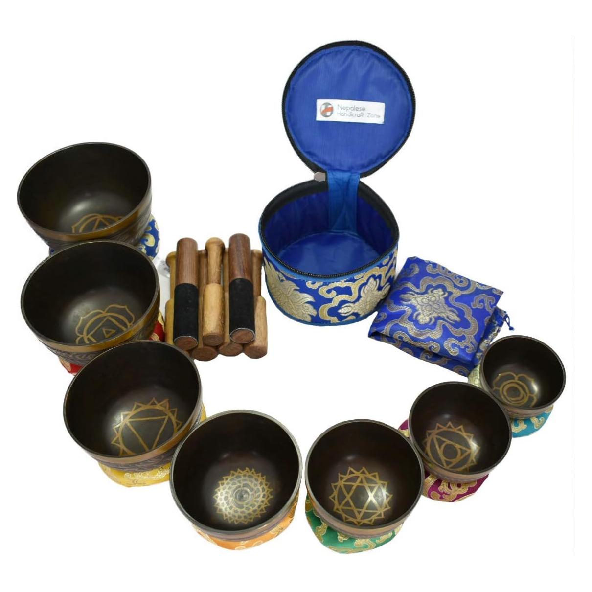 Conjunto de 7 Cuencos Tibetanos NHZ para Meditación - Marrón