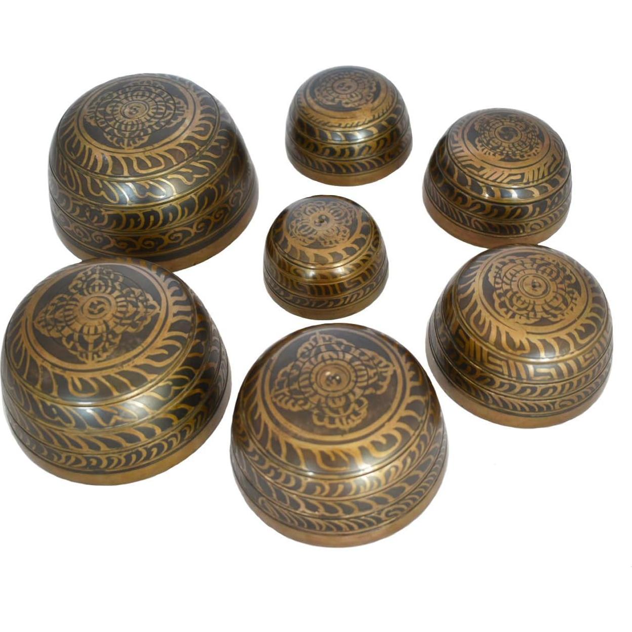 Conjunto de 7 Cuencos Tibetanos NHZ para Meditación - Marrón