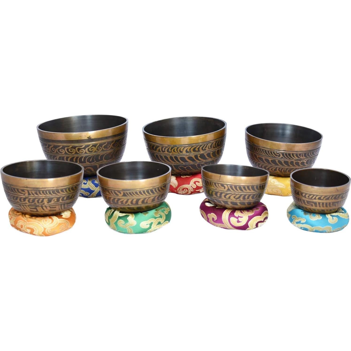 Conjunto de 7 Cuencos Tibetanos NHZ para Meditación - Marrón