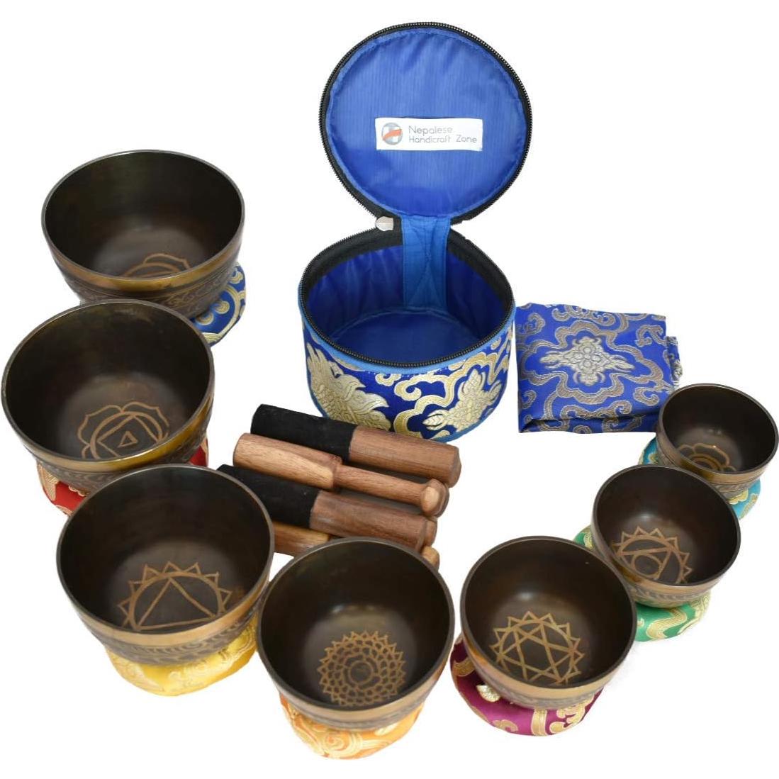 Conjunto de 7 Cuencos Tibetanos NHZ para Meditación - Marrón