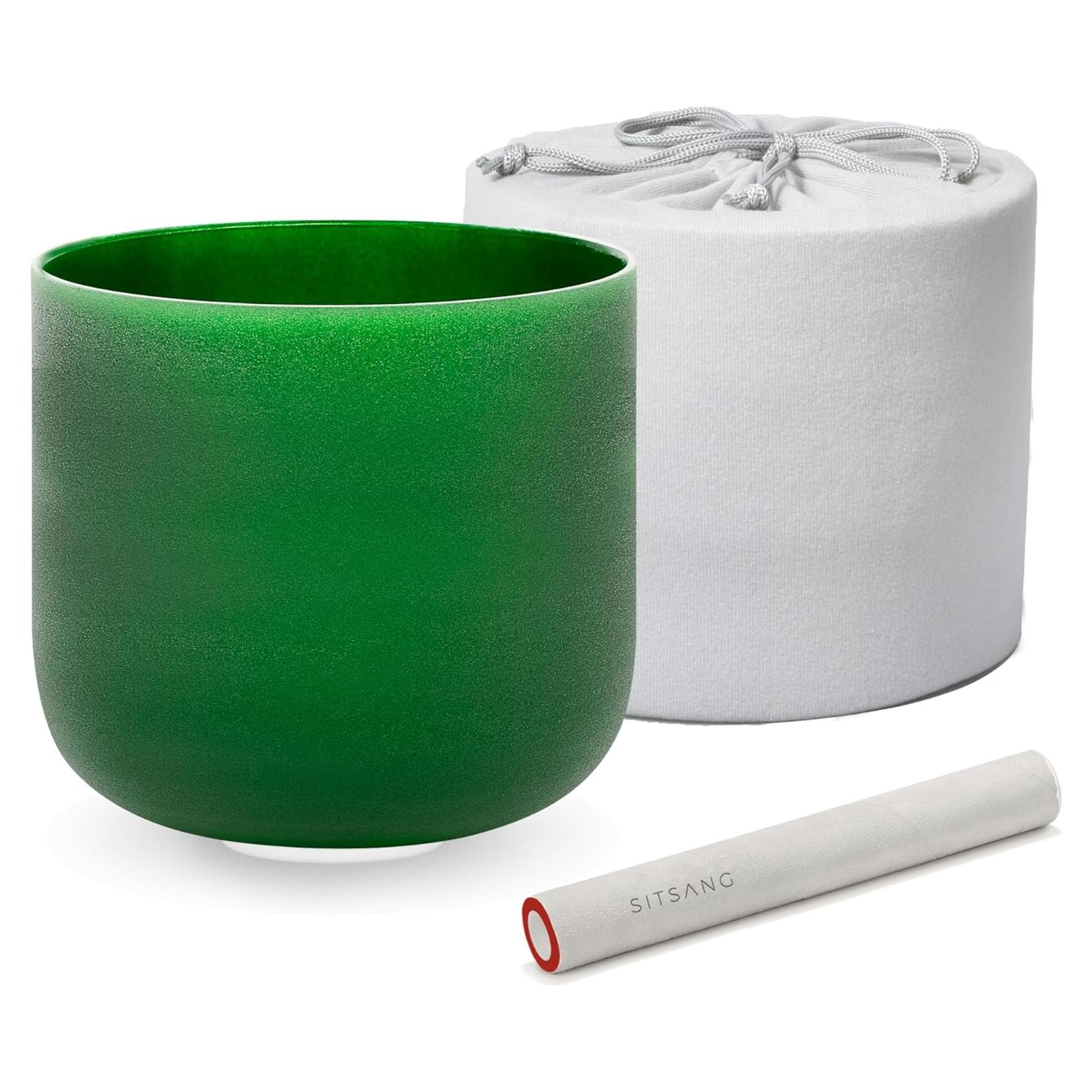 SITSANG Green F Note Heart Chakra Crystal Singing Bowl 8 inch with Sponge Padded Bundle Bag and Singing Bowl Rubber Mallet and Suede Striker