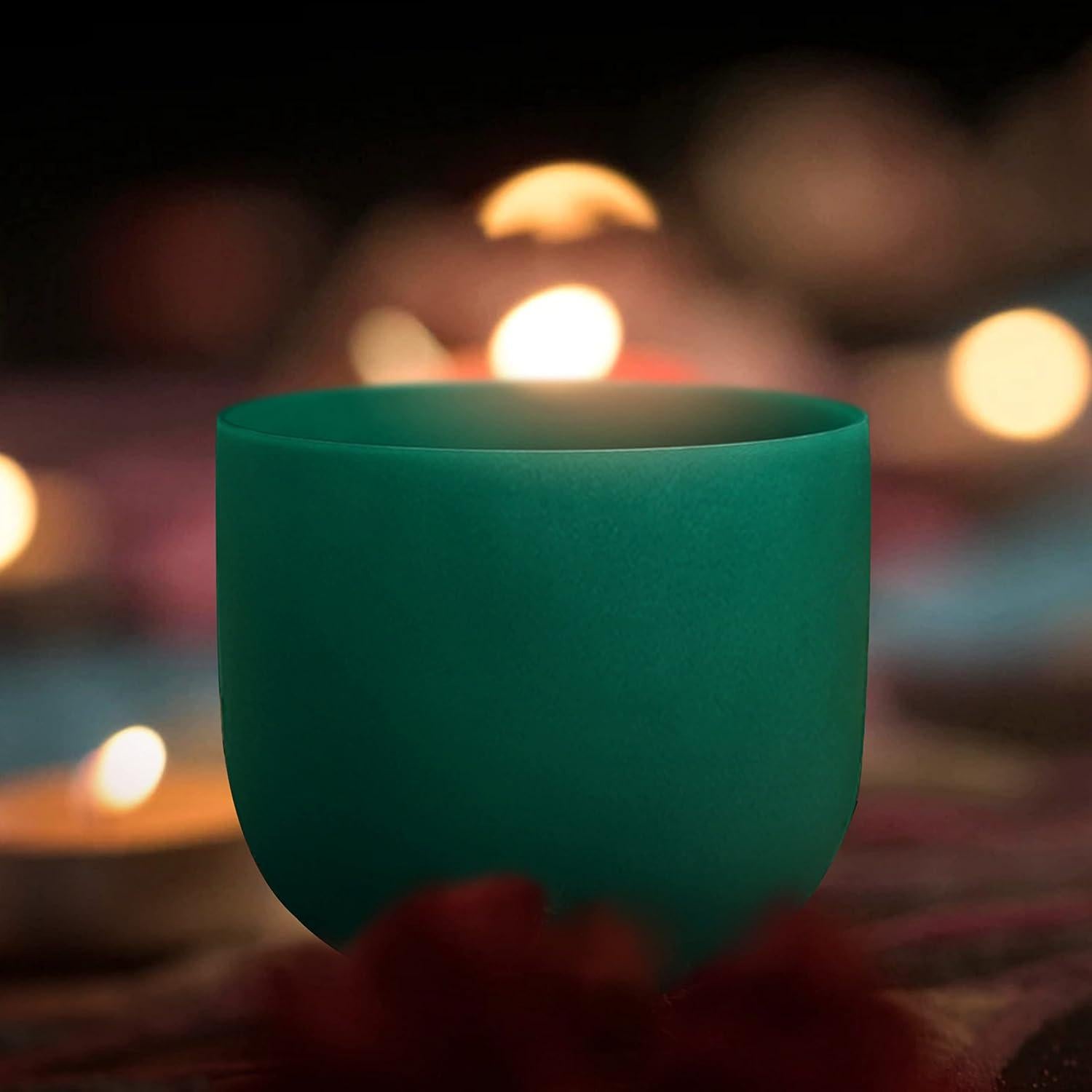 SITSANG Green F Note Heart Chakra Crystal Singing Bowl 8 inch with Sponge Padded Bundle Bag and Singing Bowl Rubber Mallet and Suede Striker