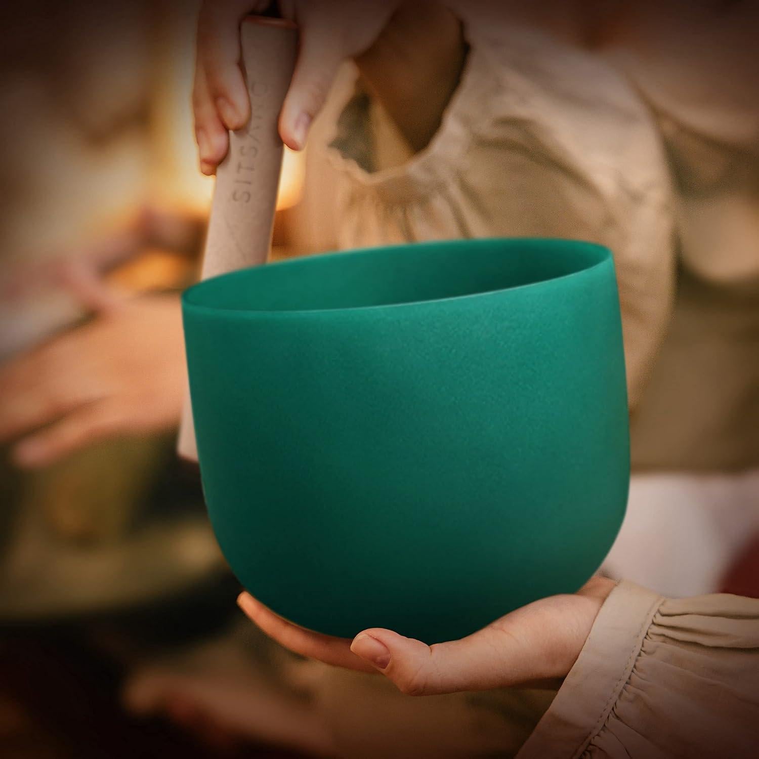 SITSANG Green F Note Heart Chakra Crystal Singing Bowl 8 inch with Sponge Padded Bundle Bag and Singing Bowl Rubber Mallet and Suede Striker