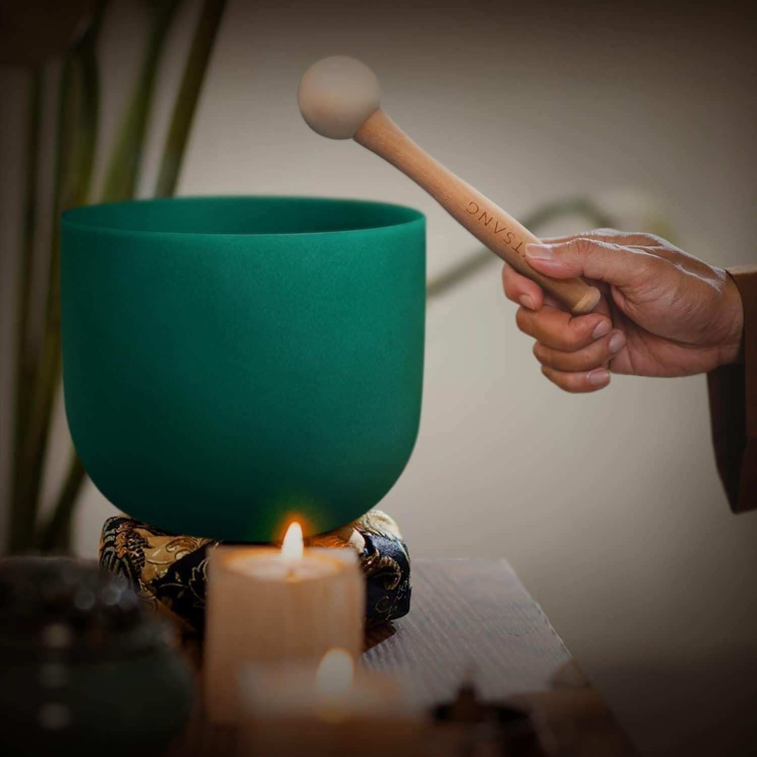 SITSANG Green F Note Heart Chakra Crystal Singing Bowl 8 inch with Sponge Padded Bundle Bag and Singing Bowl Rubber Mallet and Suede Striker