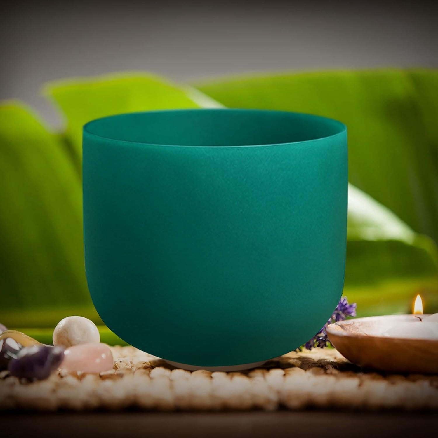 SITSANG Green F Note Heart Chakra Crystal Singing Bowl 8 inch with Sponge Padded Bundle Bag and Singing Bowl Rubber Mallet and Suede Striker