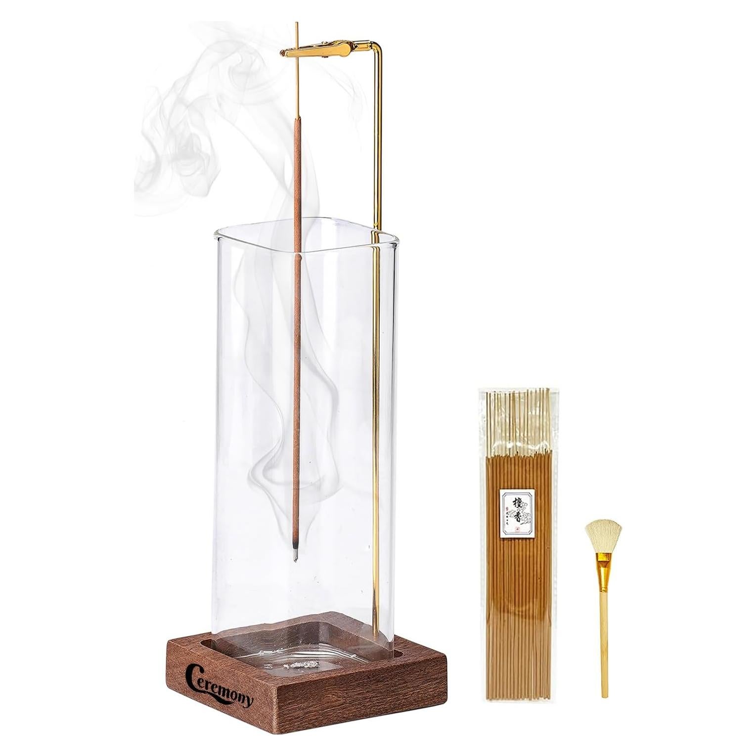 Soporte de Incienso CEREMONY de Madera con Recogedor de Vidrio