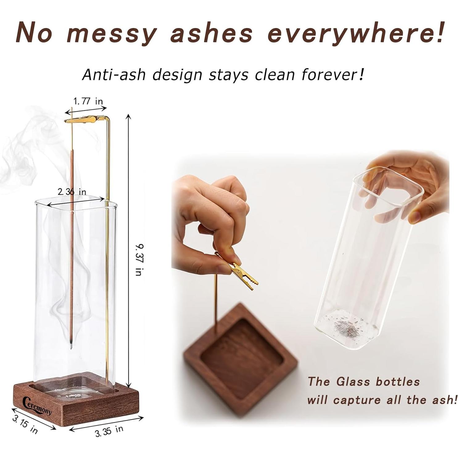 Soporte de Incienso CEREMONY de Madera con Recogedor de Vidrio