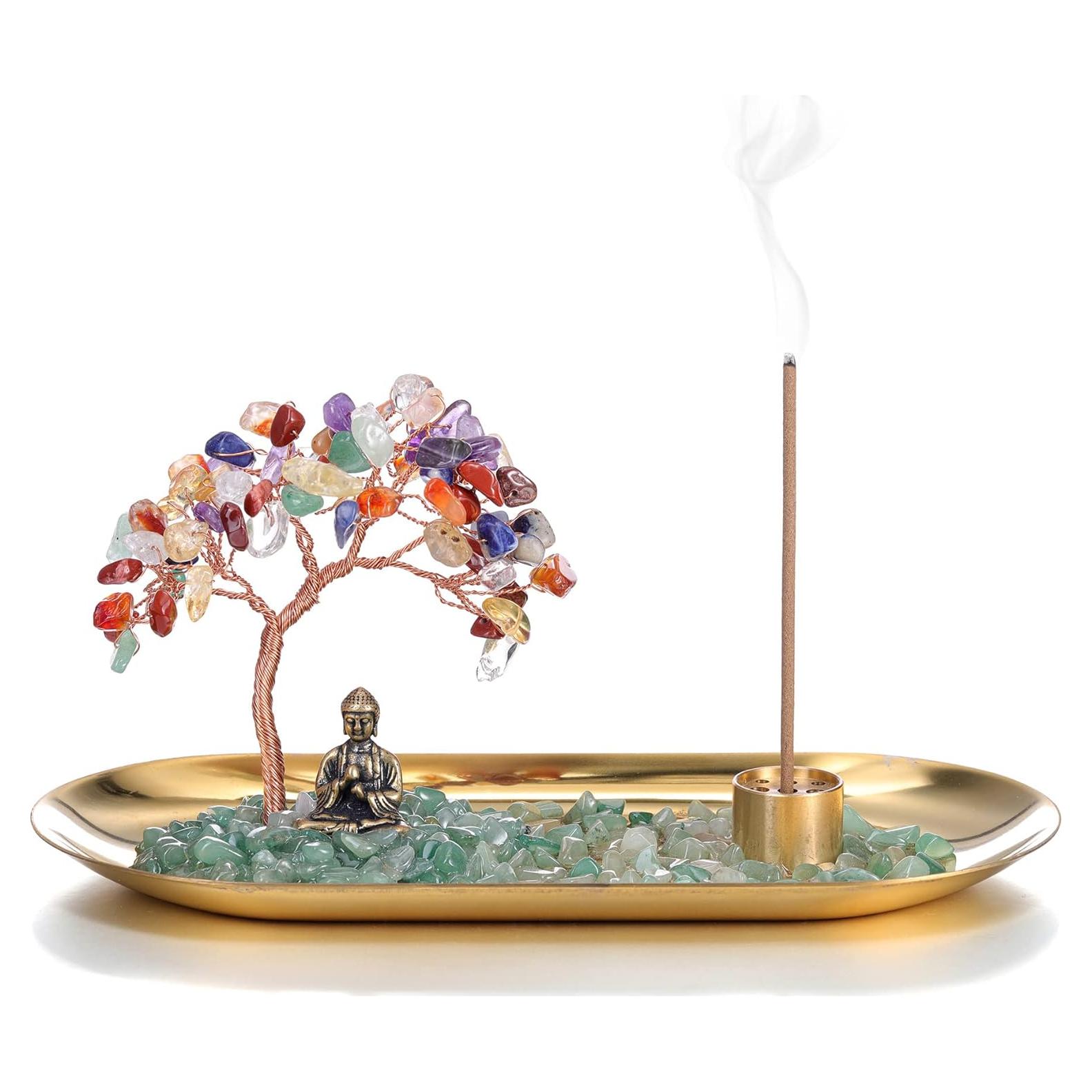 Soporte de Incienso de Cristal Jovivi con Estatua de Buda 22cm