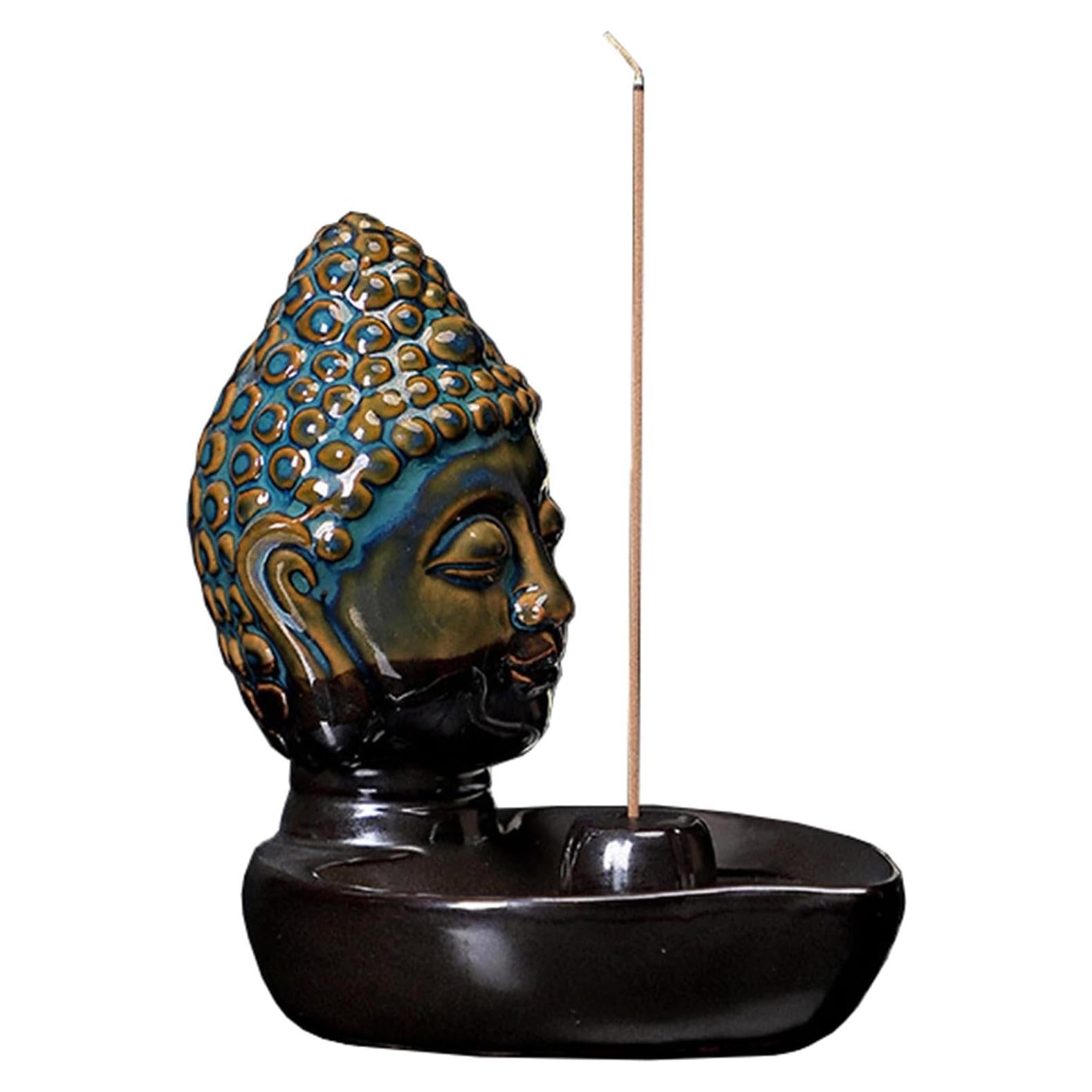 Soporte de Incienso Cerámico Cabeza de Buda YIENENG Azul