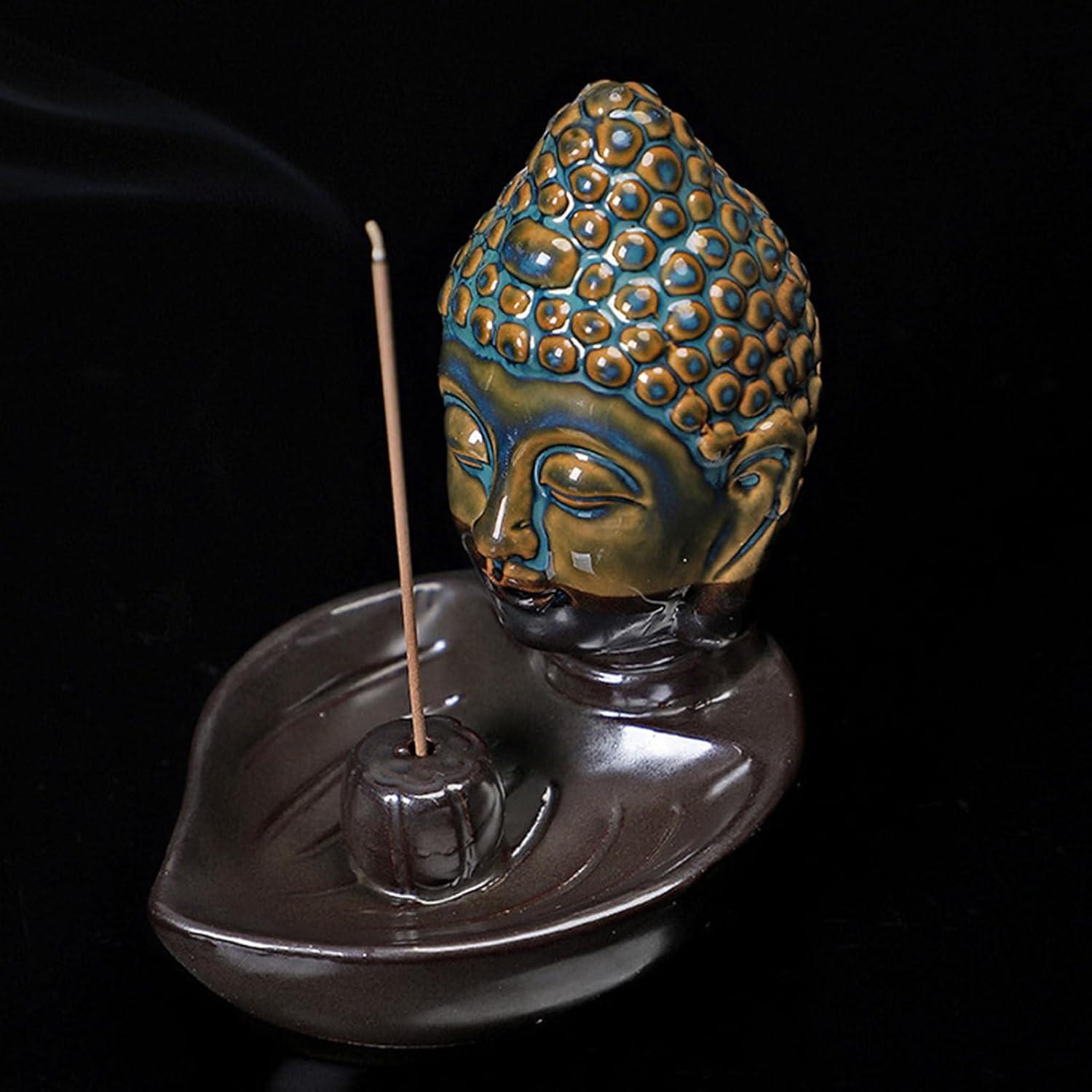 Soporte de Incienso Cerámico Cabeza de Buda YIENENG Azul
