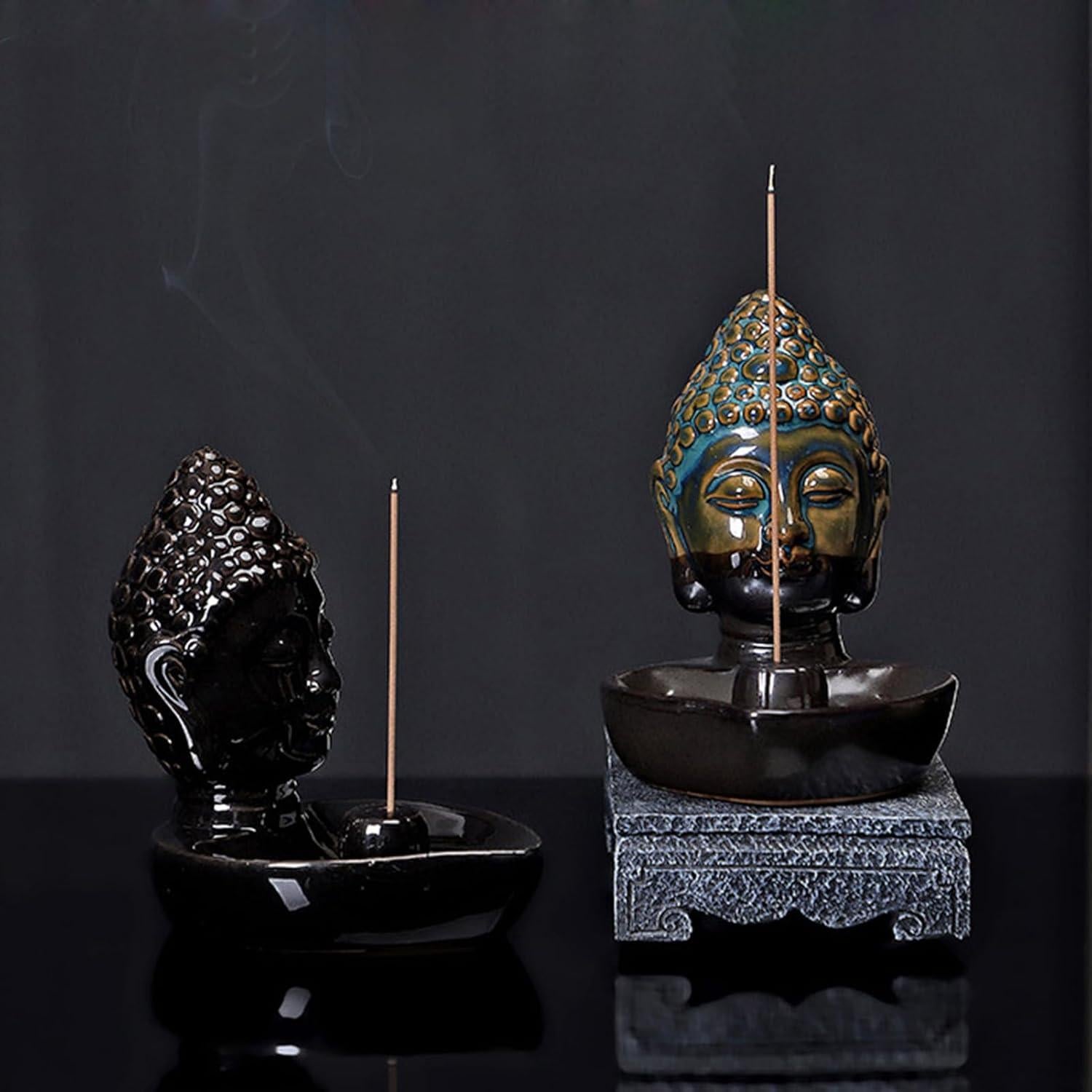 Soporte de Incienso Cerámico Cabeza de Buda YIENENG Azul