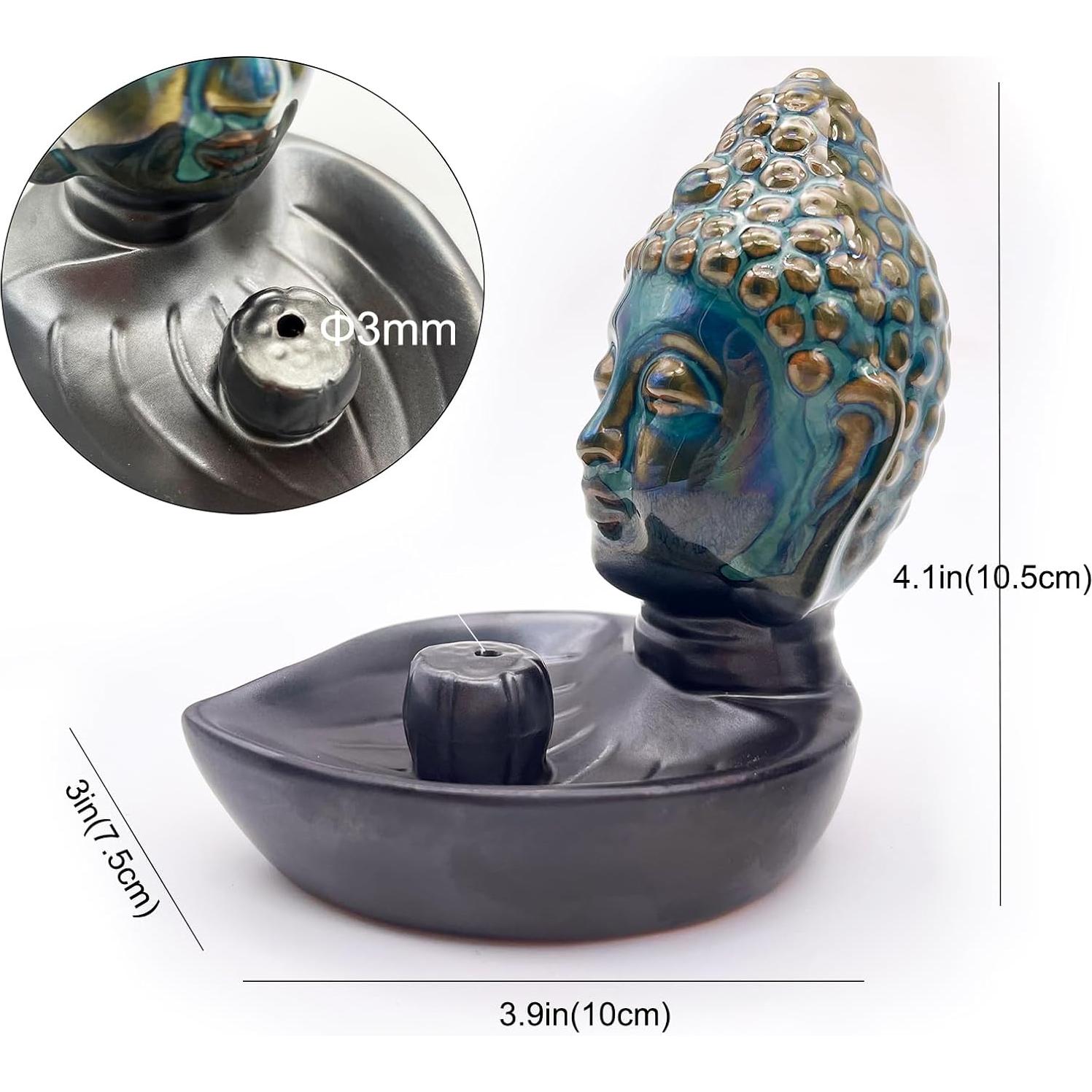 Soporte de Incienso Cerámico Cabeza de Buda YIENENG Azul