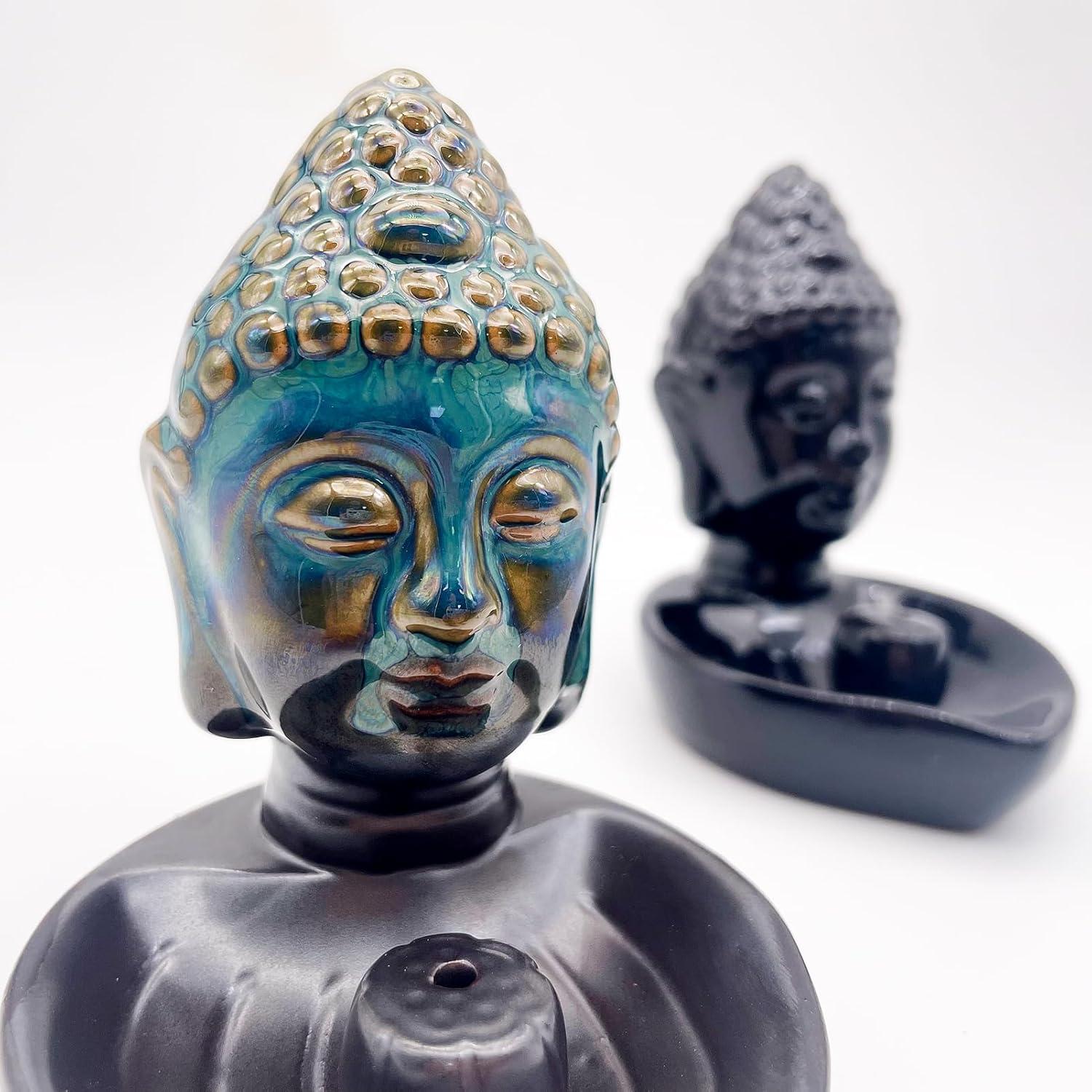 Soporte de Incienso Cerámico Cabeza de Buda YIENENG Azul