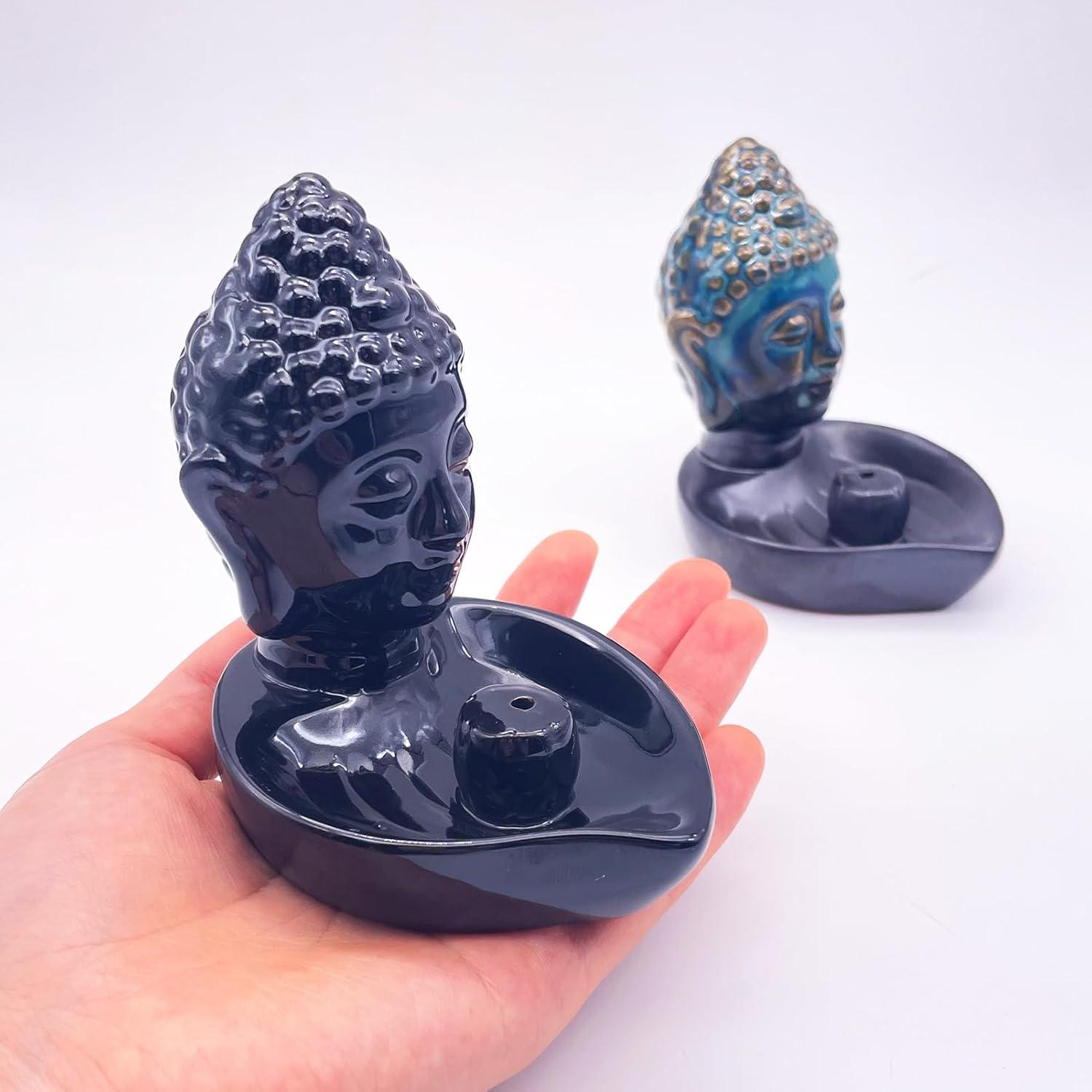 Soporte de Incienso Cerámico Cabeza de Buda YIENENG Azul