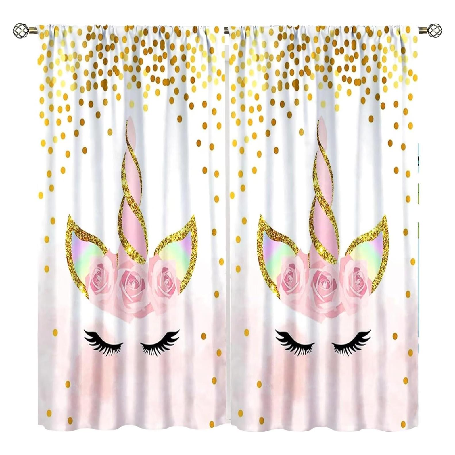 Cortinas de Ventana SXXLDNG Unicornio Rosa 2 Paneles 53x53 cm