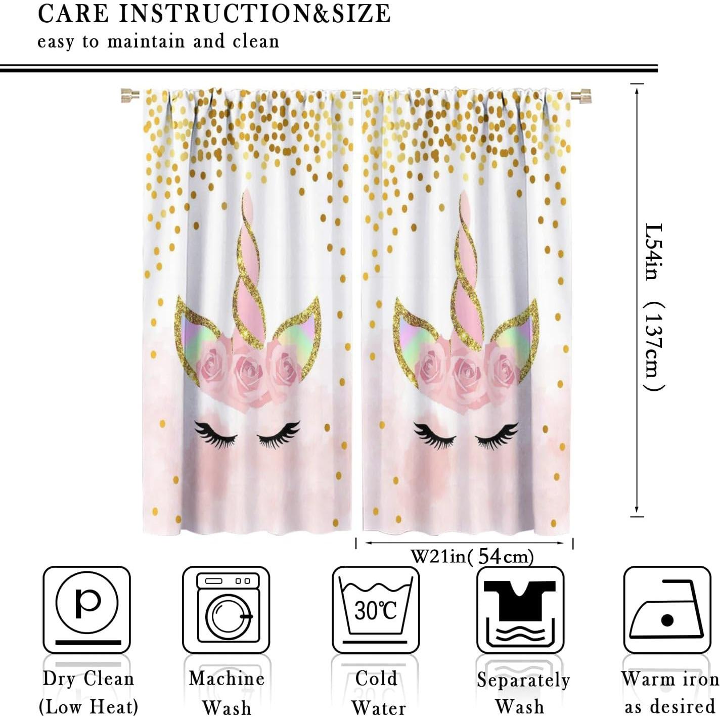 Cortinas de Ventana SXXLDNG Unicornio Rosa 2 Paneles 53x53 cm