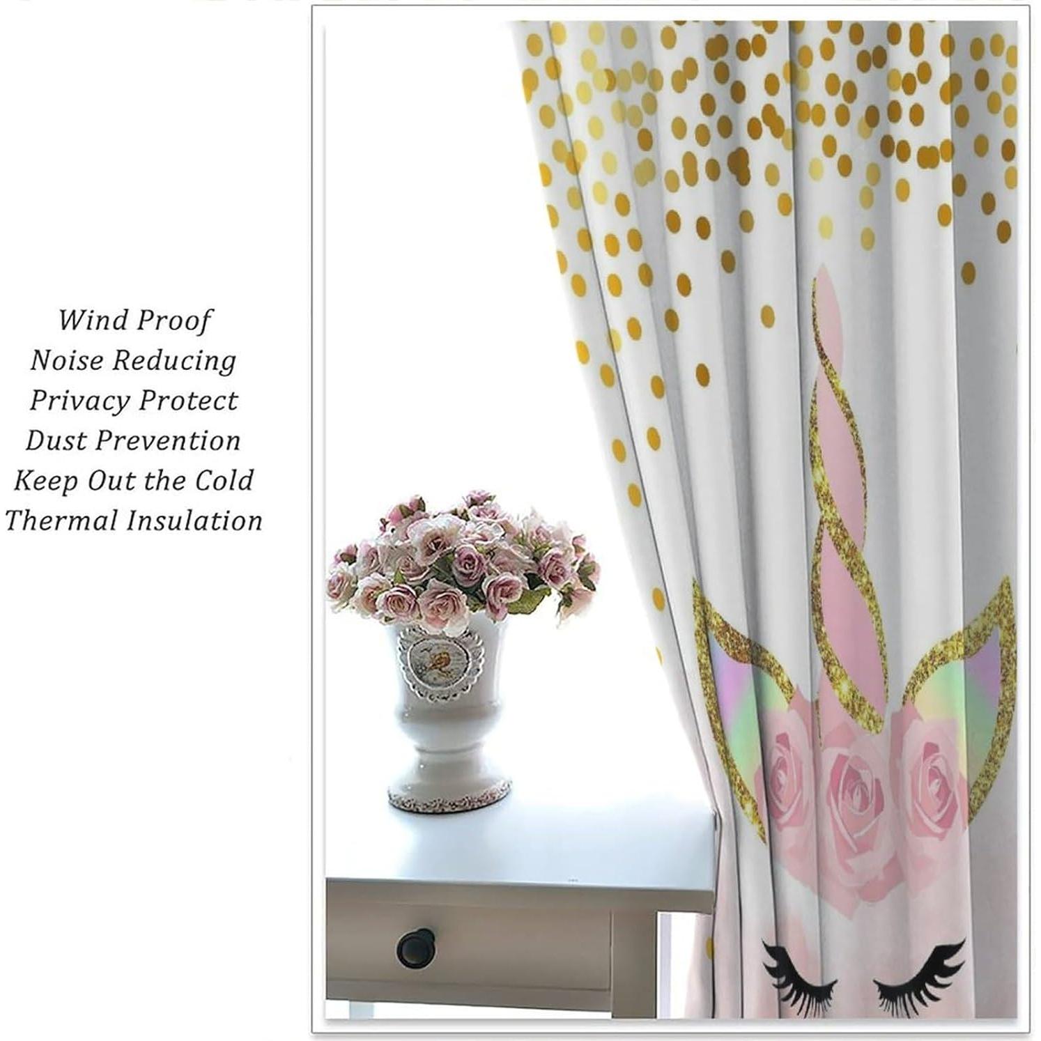 Cortinas de Ventana SXXLDNG Unicornio Rosa 2 Paneles 53x53 cm