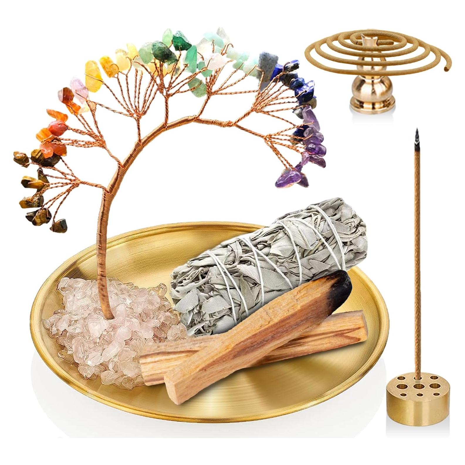 Soporte de Incienso 6 en 1 Iffitya - Latón y Cristales 14 cm