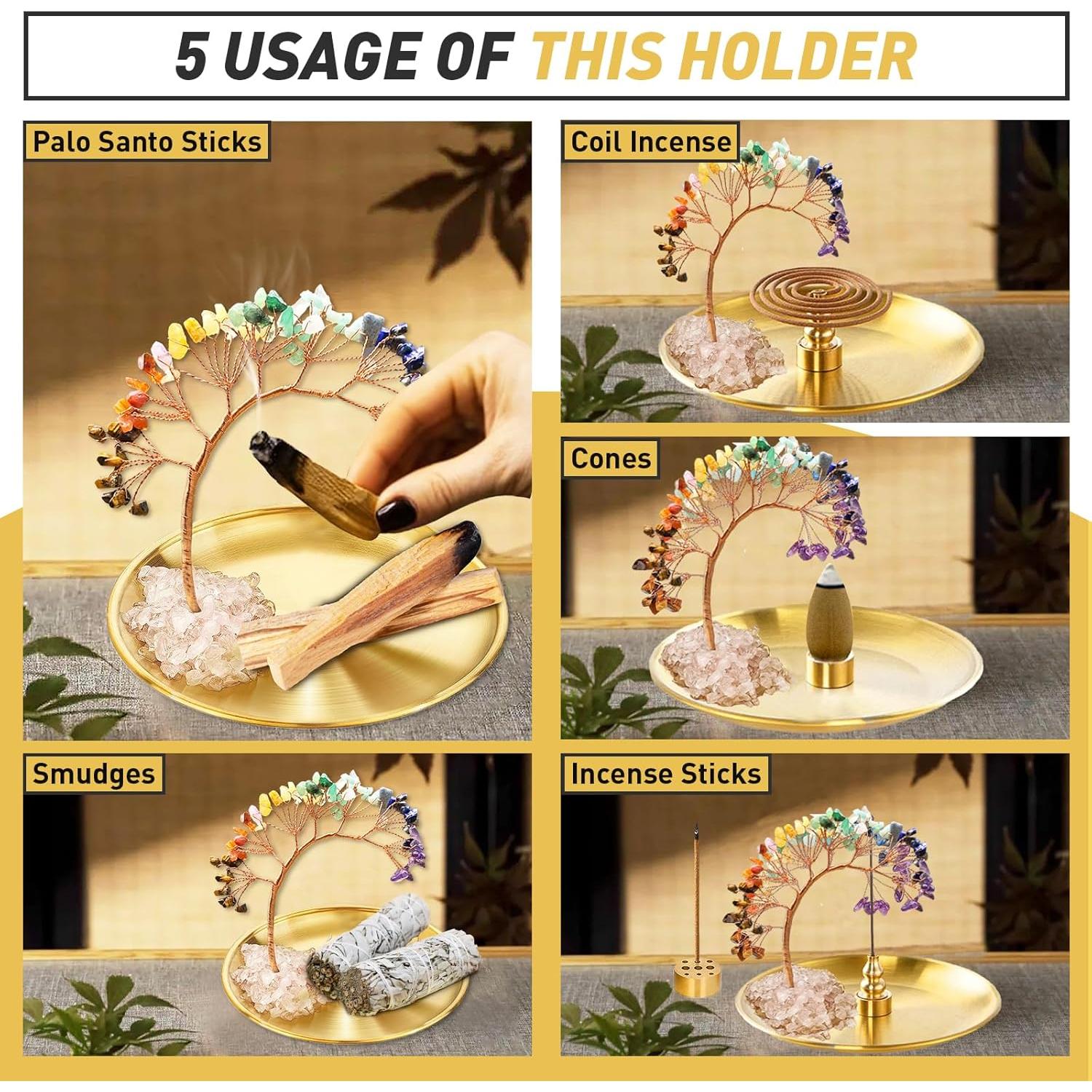 Soporte de Incienso 6 en 1 Iffitya - Latón y Cristales 14 cm