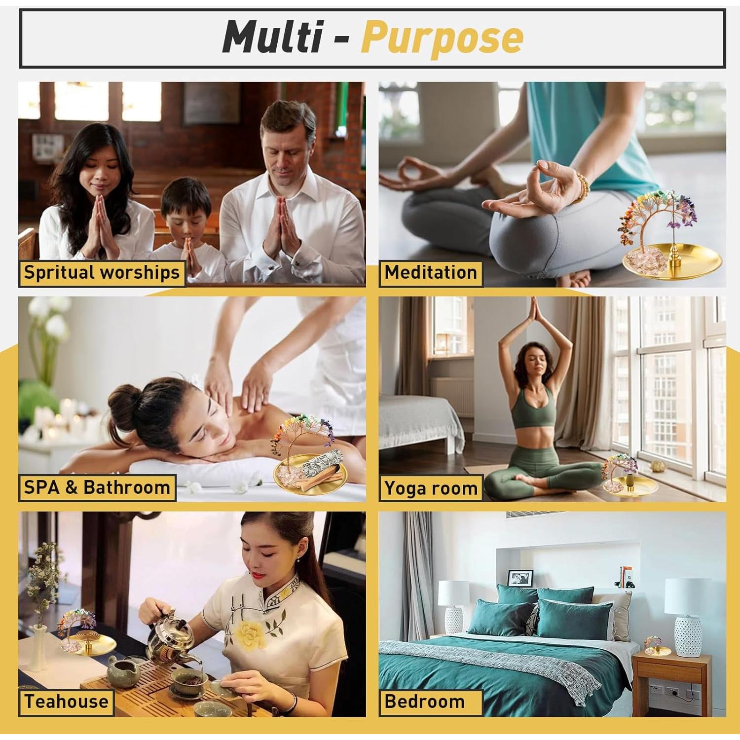 Soporte de Incienso 6 en 1 Iffitya - Latón y Cristales 14 cm