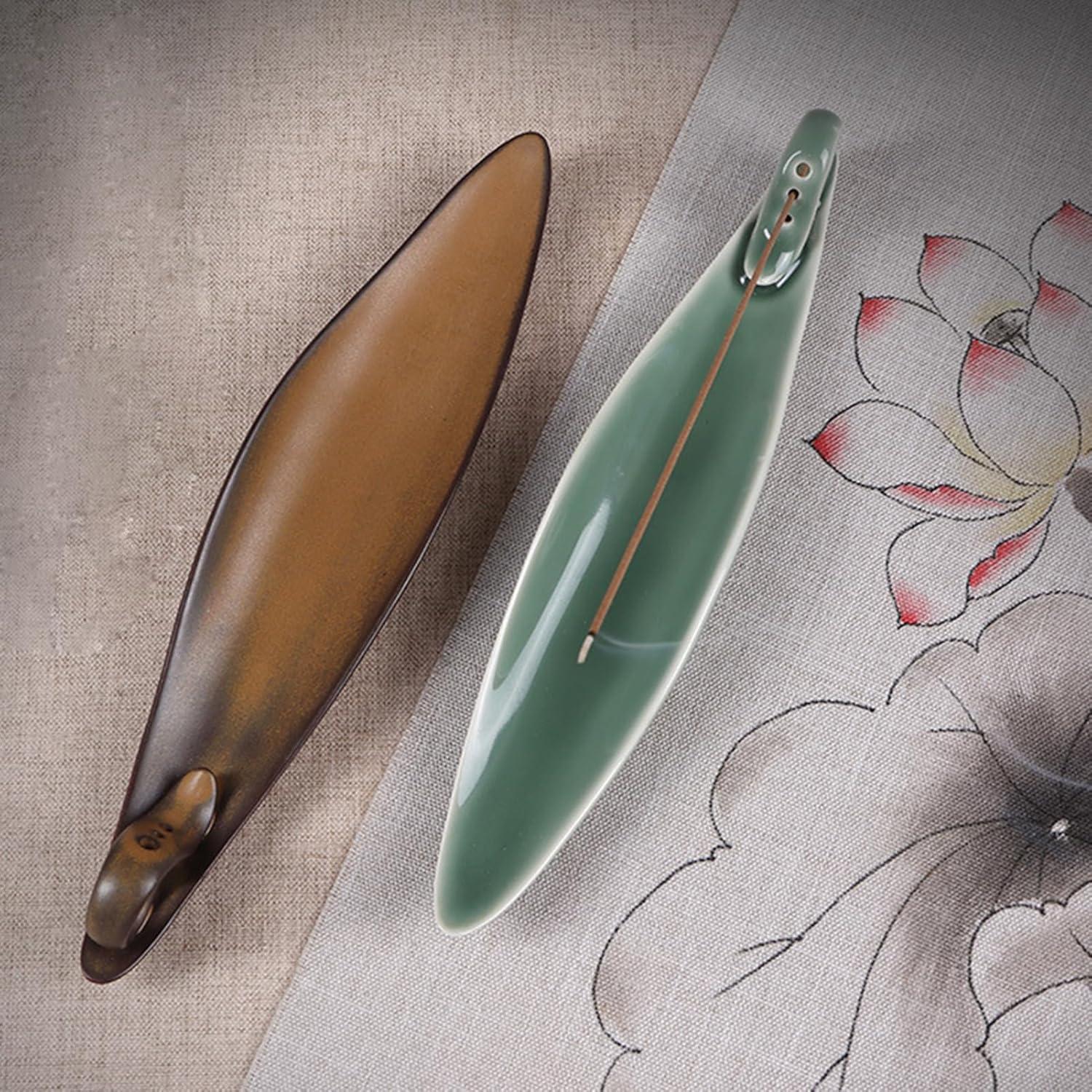 Soporte para Incienso YIENENG Hoja Verde 23 cm Cerámica