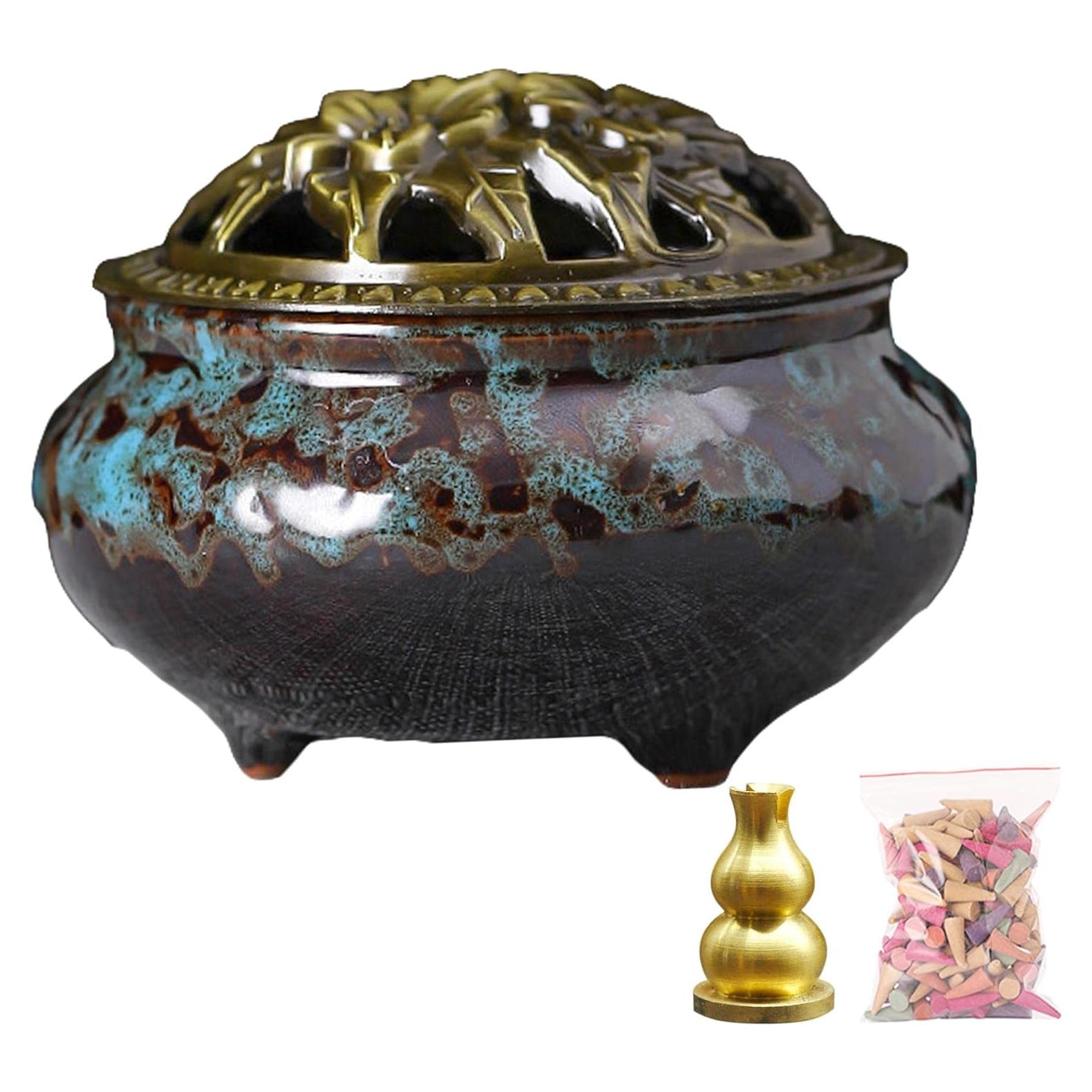 Quemador de Incienso Cerámica DUOHEMENG Redondo 9.9cm Azul