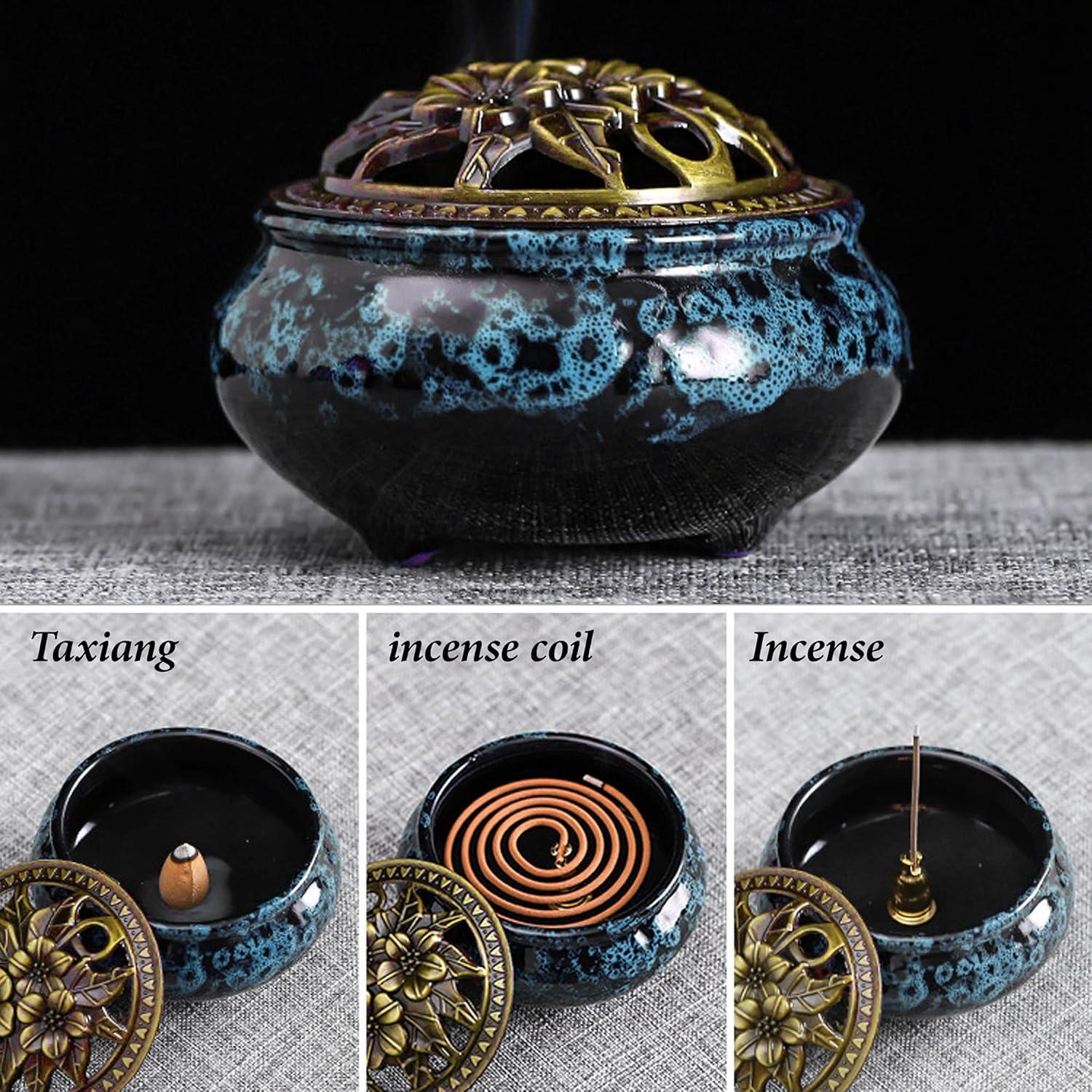 Quemador de Incienso Cerámica DUOHEMENG Redondo 9.9cm Azul