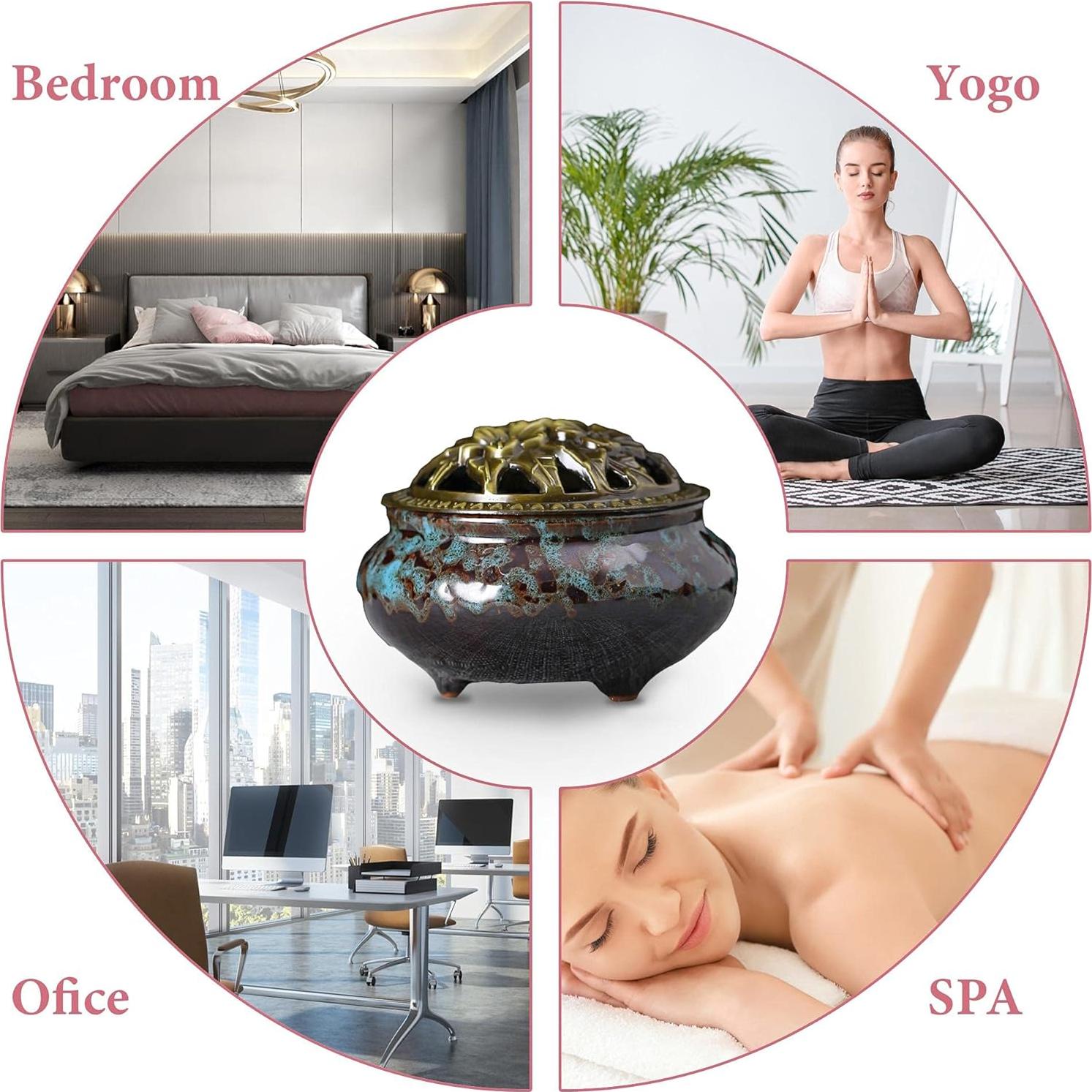 Quemador de Incienso Cerámica DUOHEMENG Redondo 9.9cm Azul