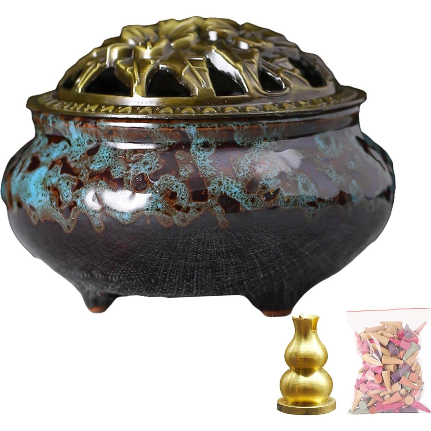 Quemador de Incienso Cerámica DUOHEMENG Redondo 9.9cm Azul