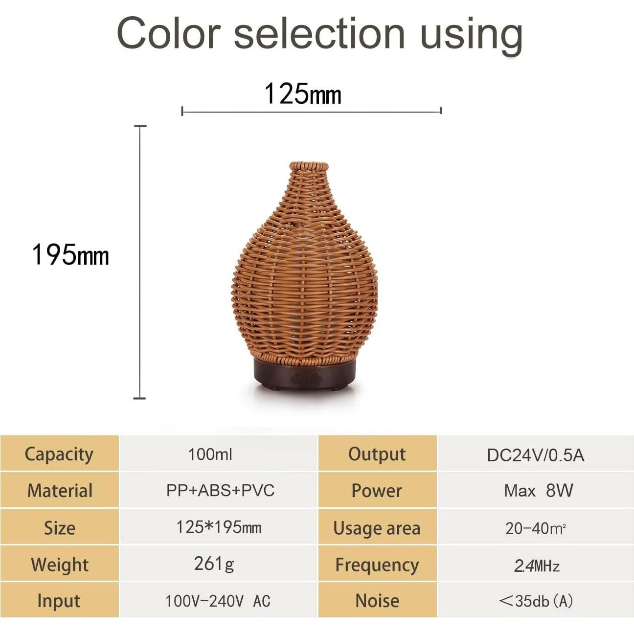 Difusor de Aceite Esencial SENMUL 100mL Ratán Control Remoto
